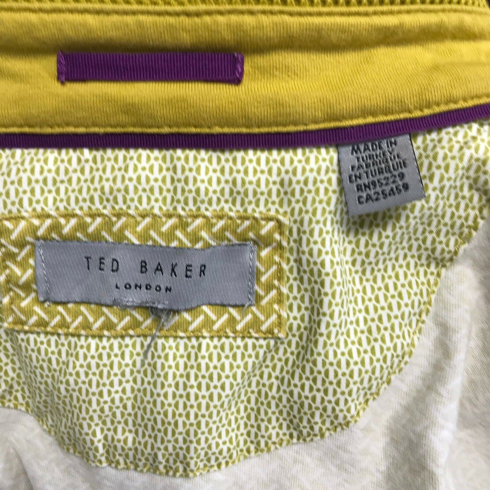 Ted Baker Men's Fliyte Cotton Polo Shirt Yellow Green Geo Print Sz M