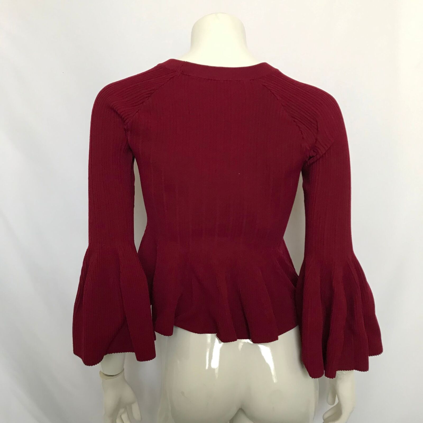 Jonathan Simkhai Bell Sleeve Peplum Top Cabernet Ribbed Knit Sz S