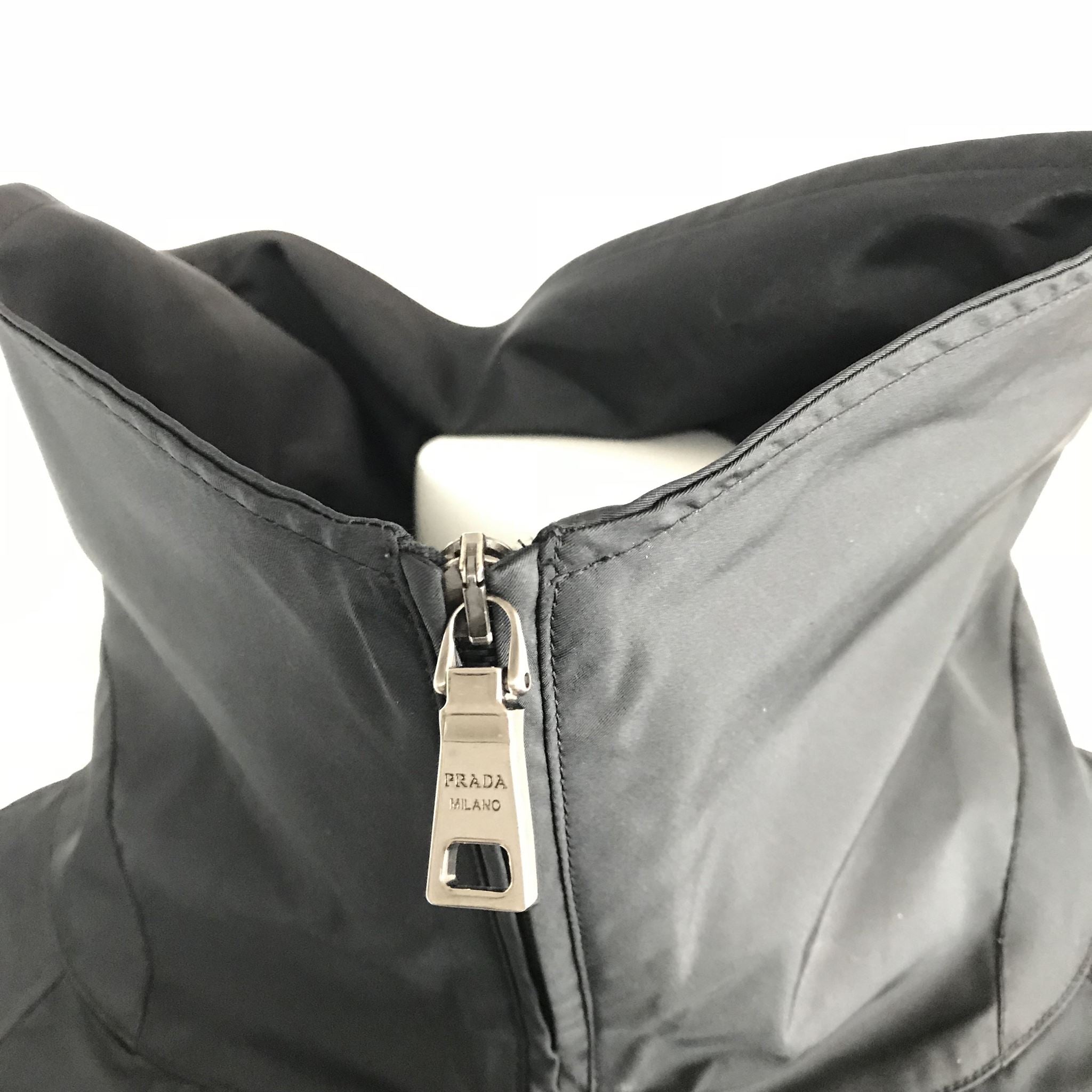 Prada Women's Cropped Light Jacket Cowl Collar Silk Black Size IT42 (US4-6)