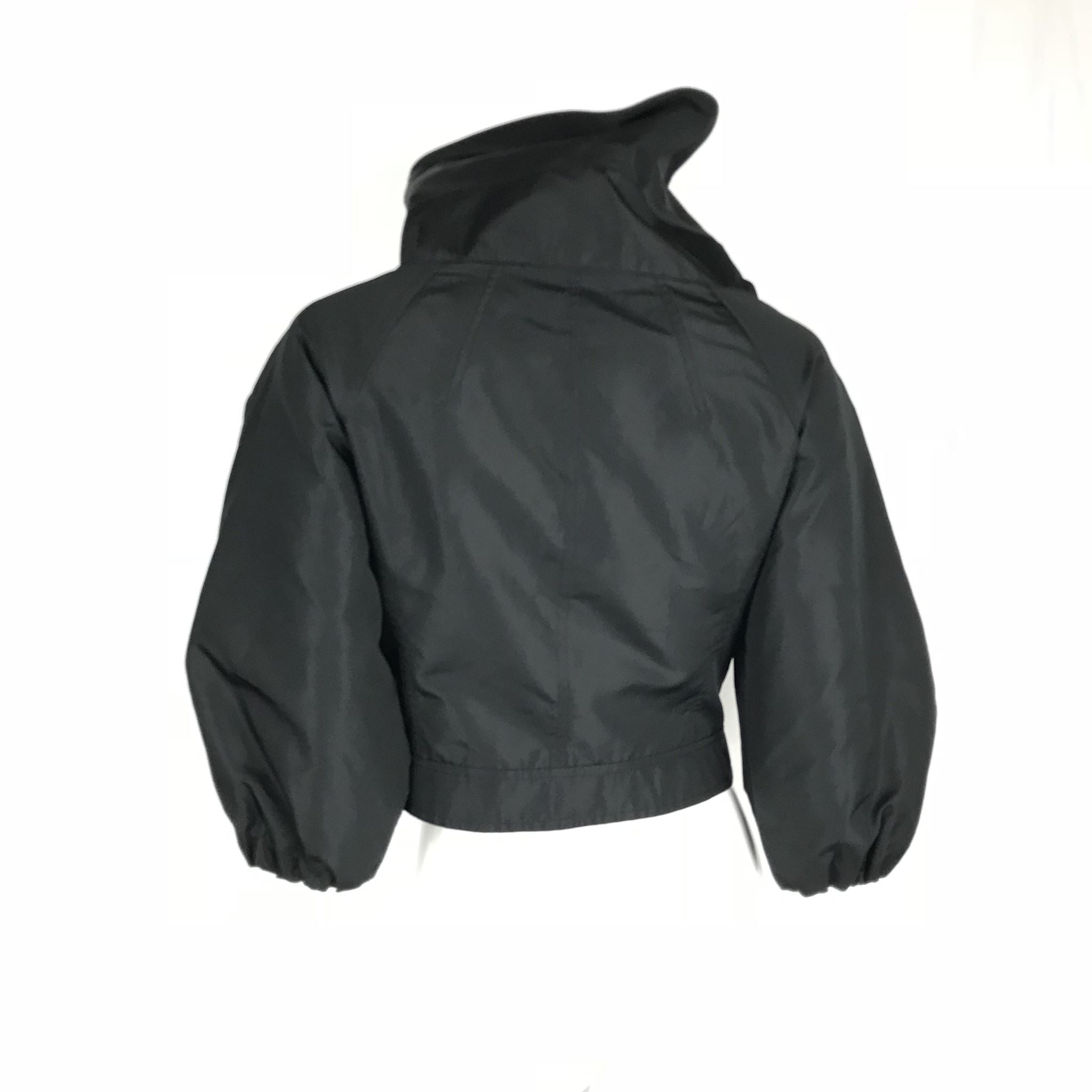 Prada Women's Cropped Light Jacket Cowl Collar Silk Black Size IT42 (US4-6)