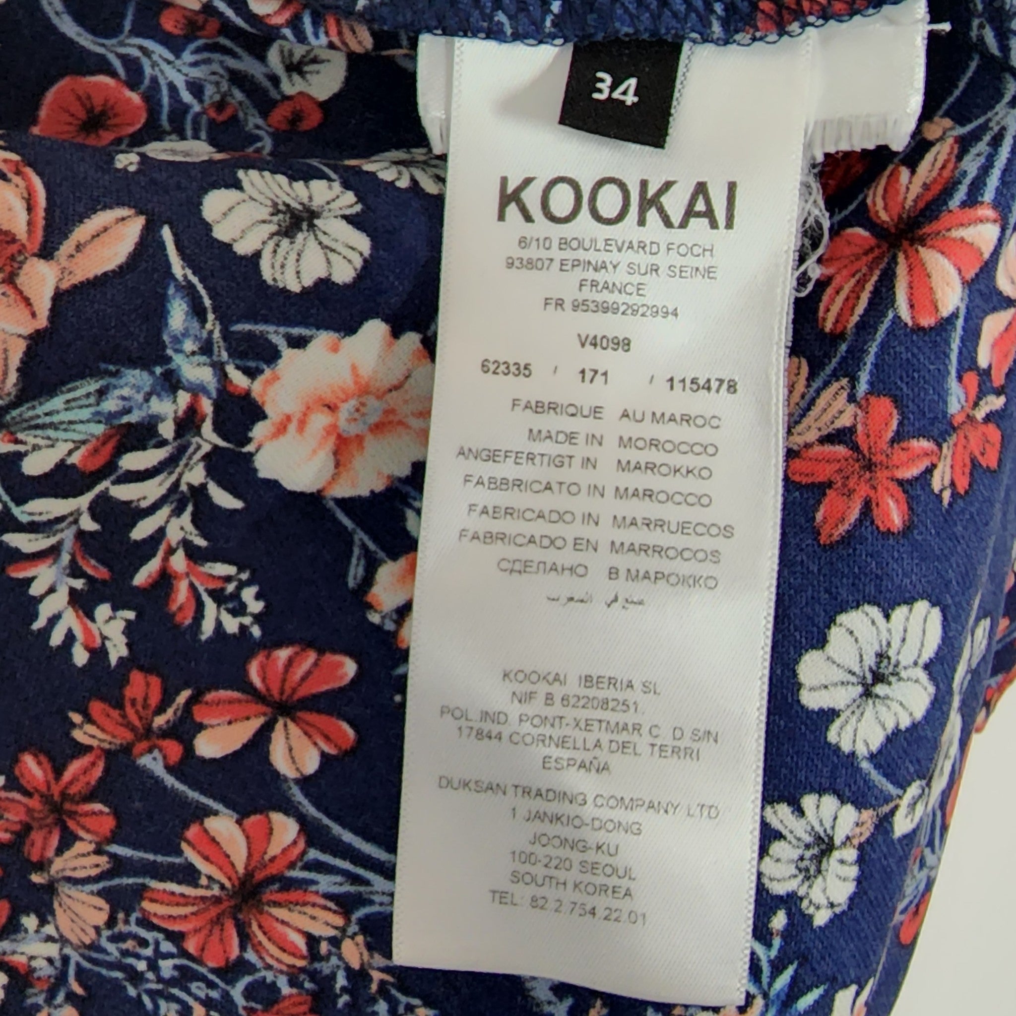 Kookai Women's Floral Print Zippered Blouse Jacket Navy Red Sz 2 (34)