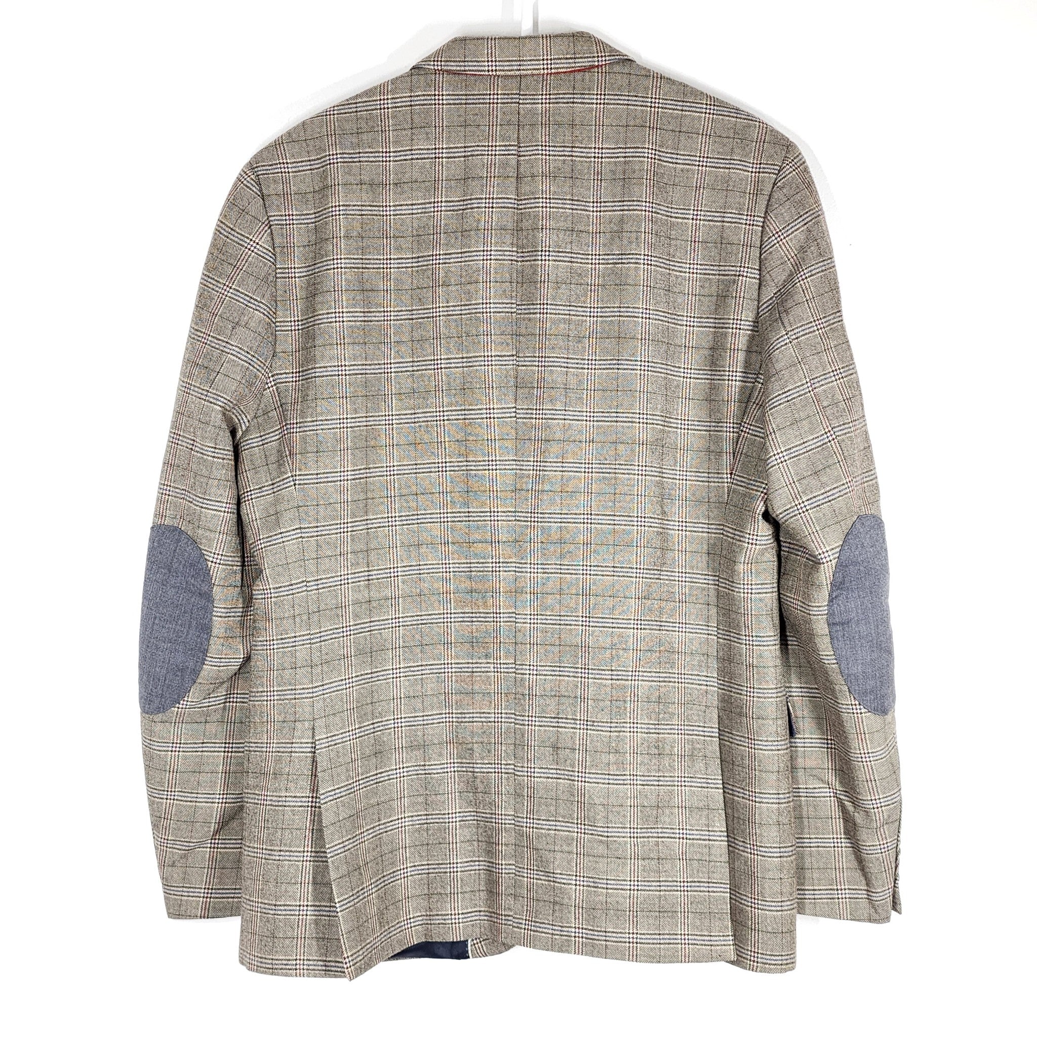 McNeal Men's Beige Check Wool Academy Blazer with Elbow Patches Sz 42L