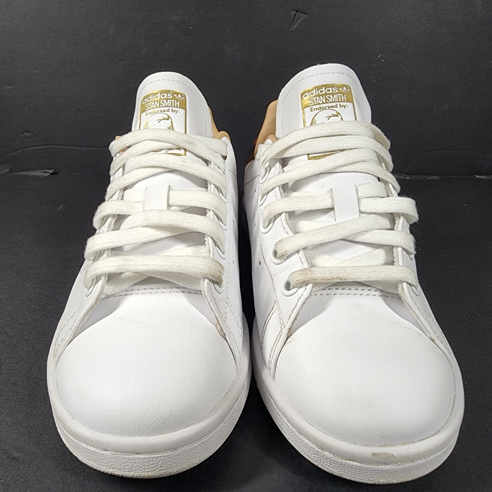 Adidas Women's Stan Smith Sneakers Shoes White Brown Gold GY5909 Sz 5