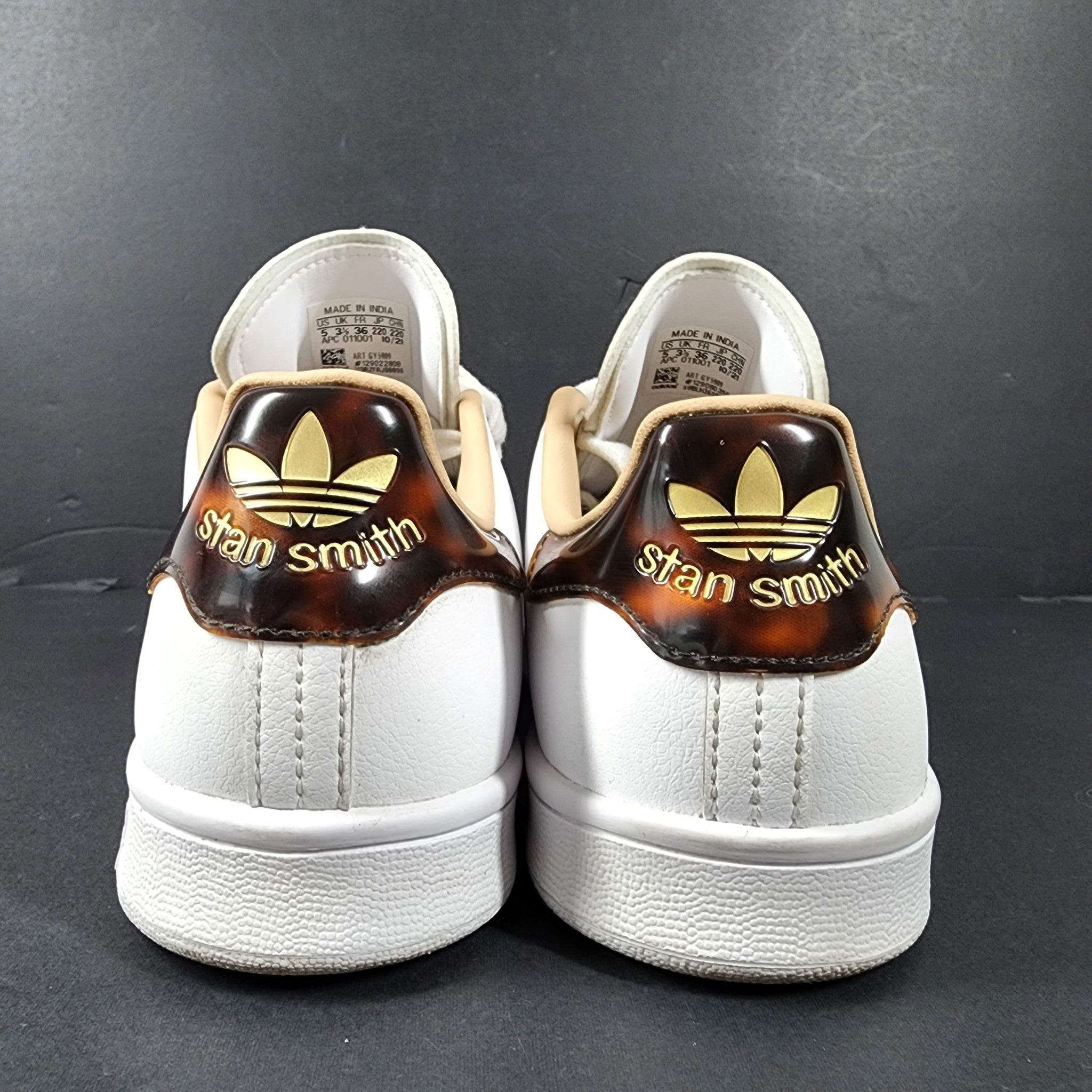 Adidas Women's Stan Smith Sneakers Shoes White Brown Gold GY5909 Sz 5