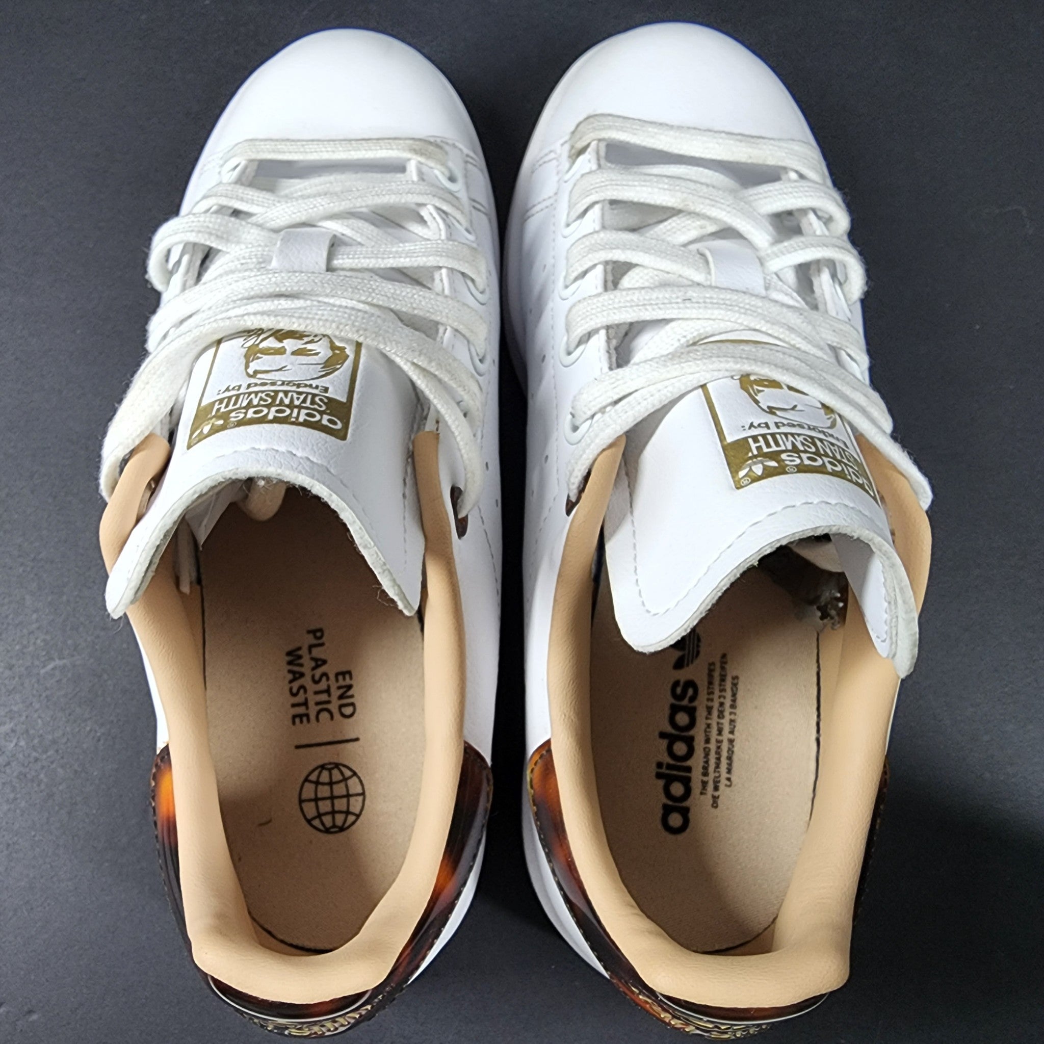Adidas Women's Stan Smith Sneakers Shoes White Brown Gold GY5909 Sz 5