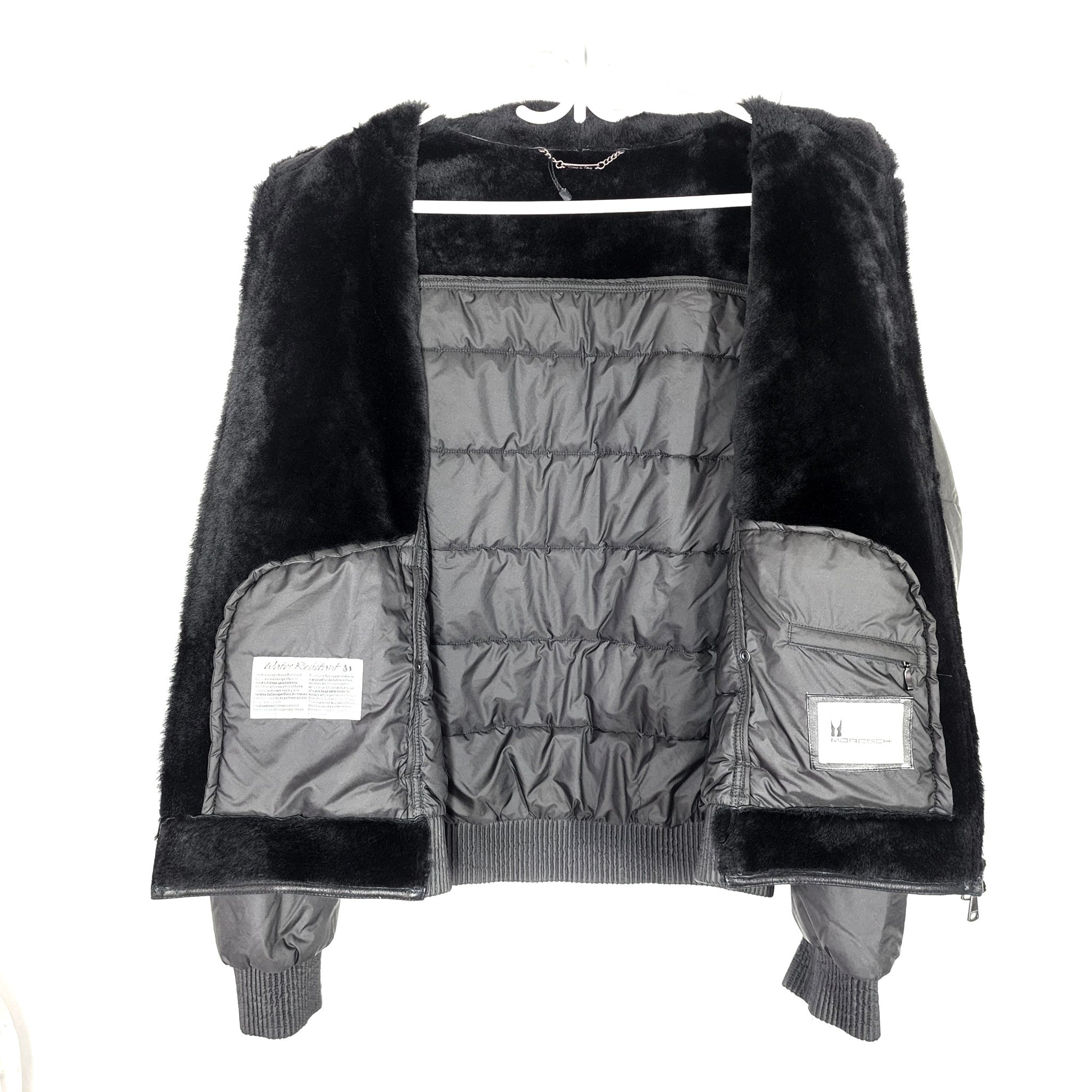 Moreschi Men's Leather & Quilted Fabric Bomber Jacket Black US Sz 48 XL