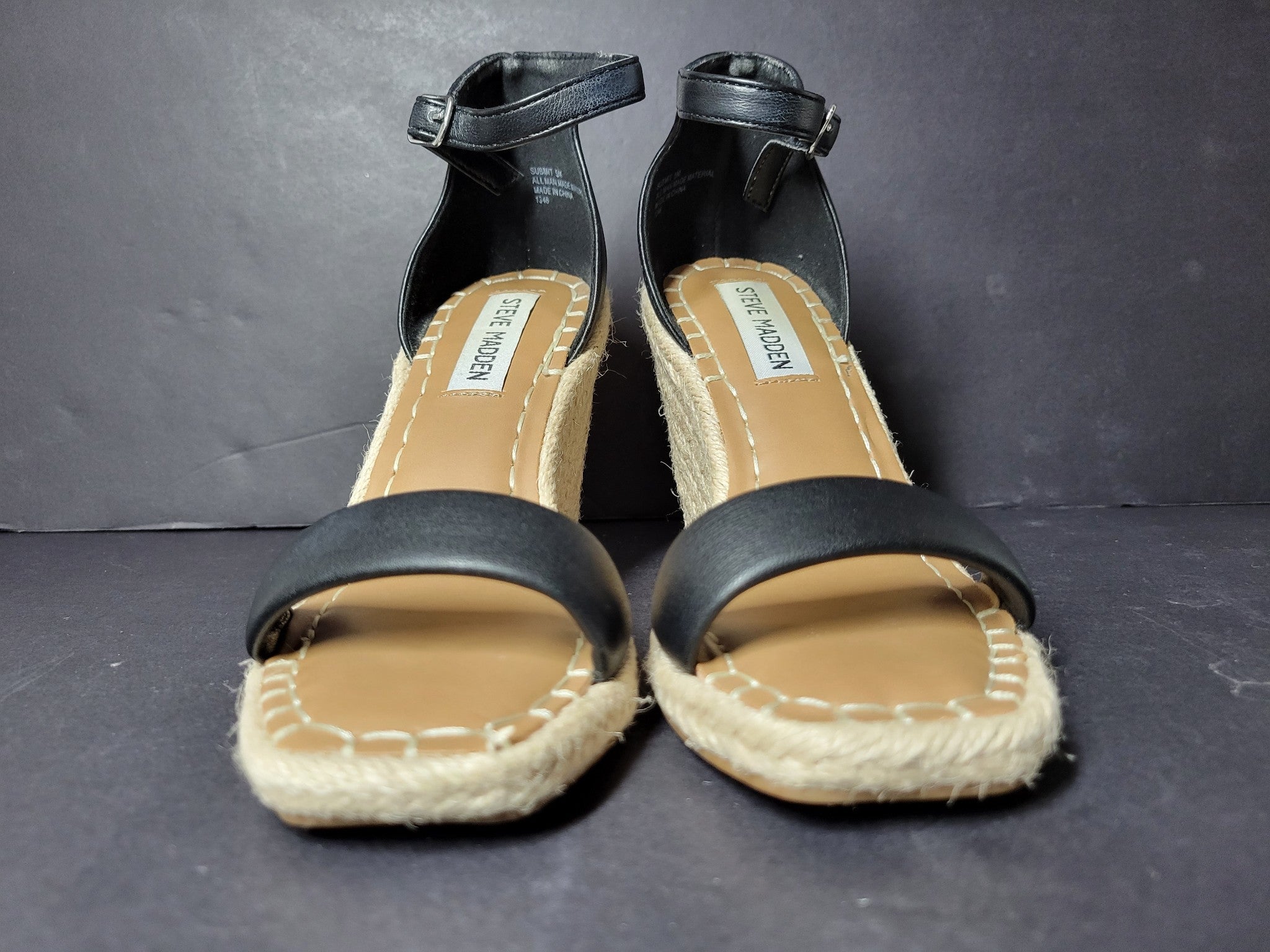 Steve Madden Women's Submit Wedge Heel Espadrille Sandals Black Sz 5