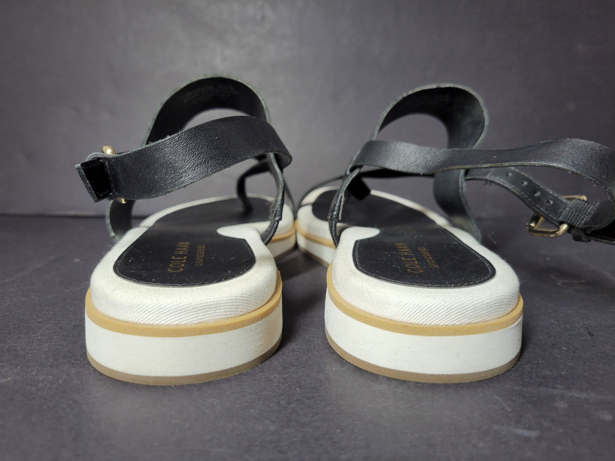 Cole Haan Women's Mandy Sandal Leather Thong Strap W25435 Black Sz 7.5