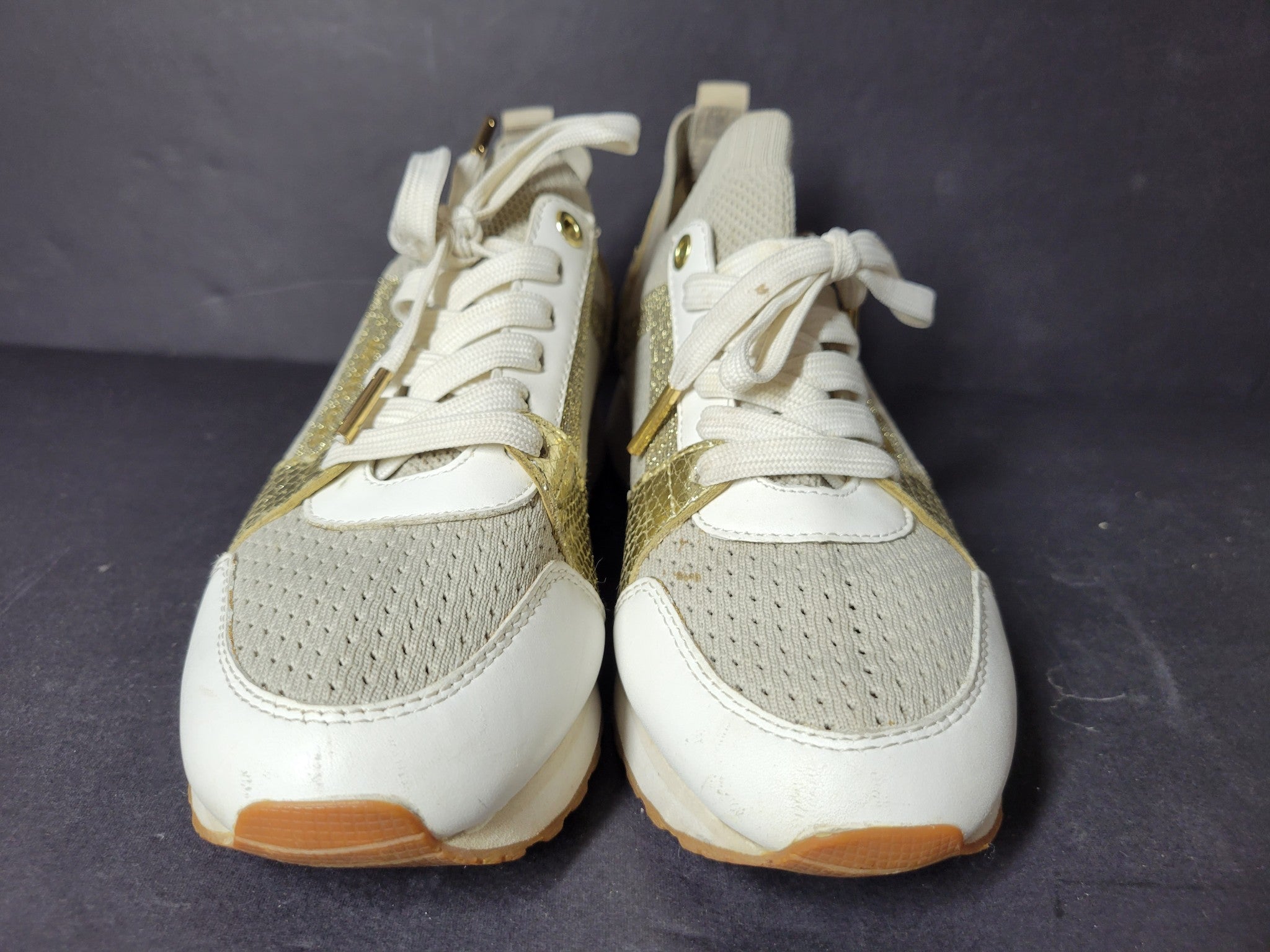 Michael Kors Women's Billie Trainer Knit Fabric Sneakers Shoes Gold Sz 6