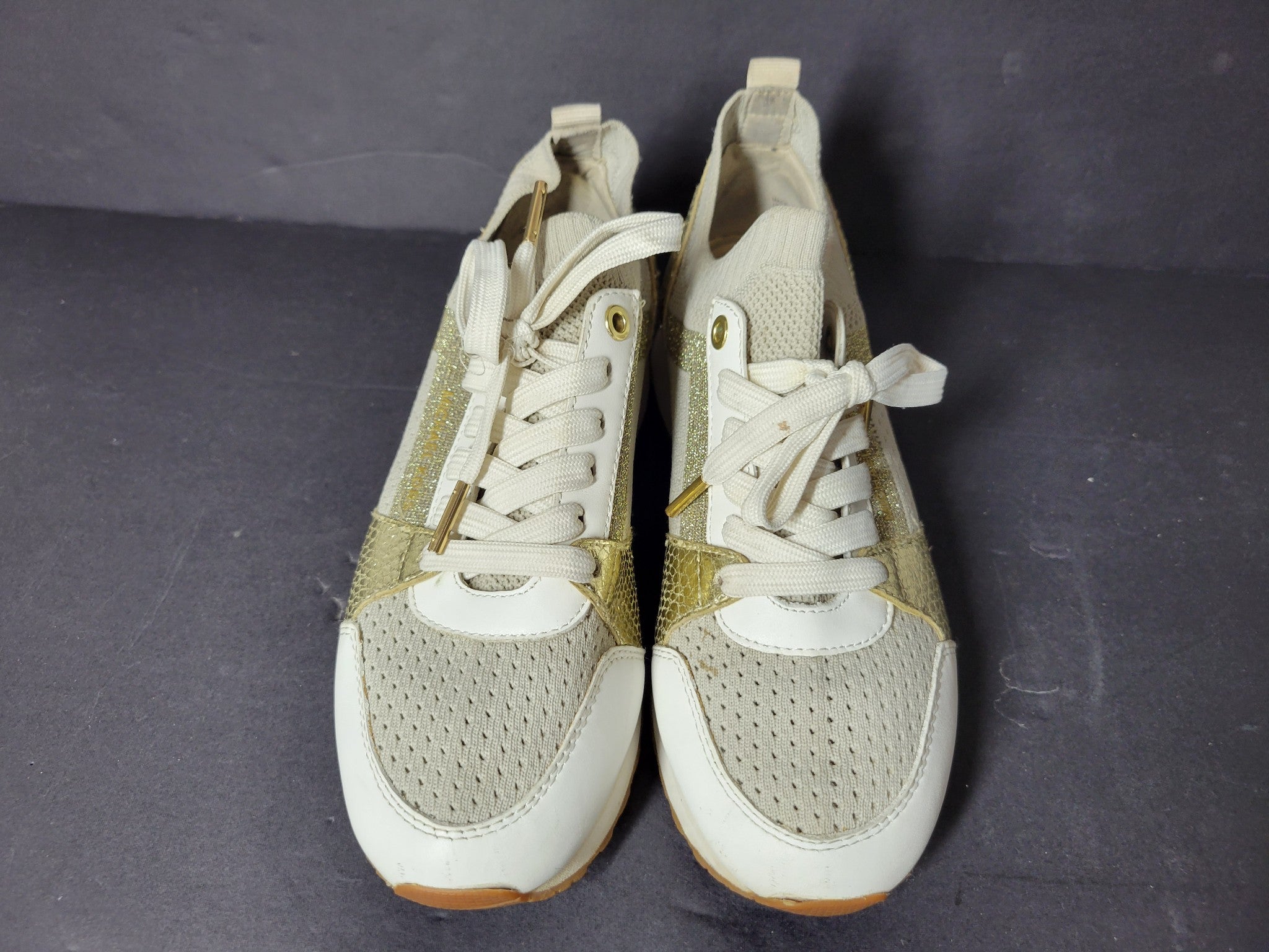 Michael Kors Women's Billie Trainer Knit Fabric Sneakers Shoes Gold Sz 6
