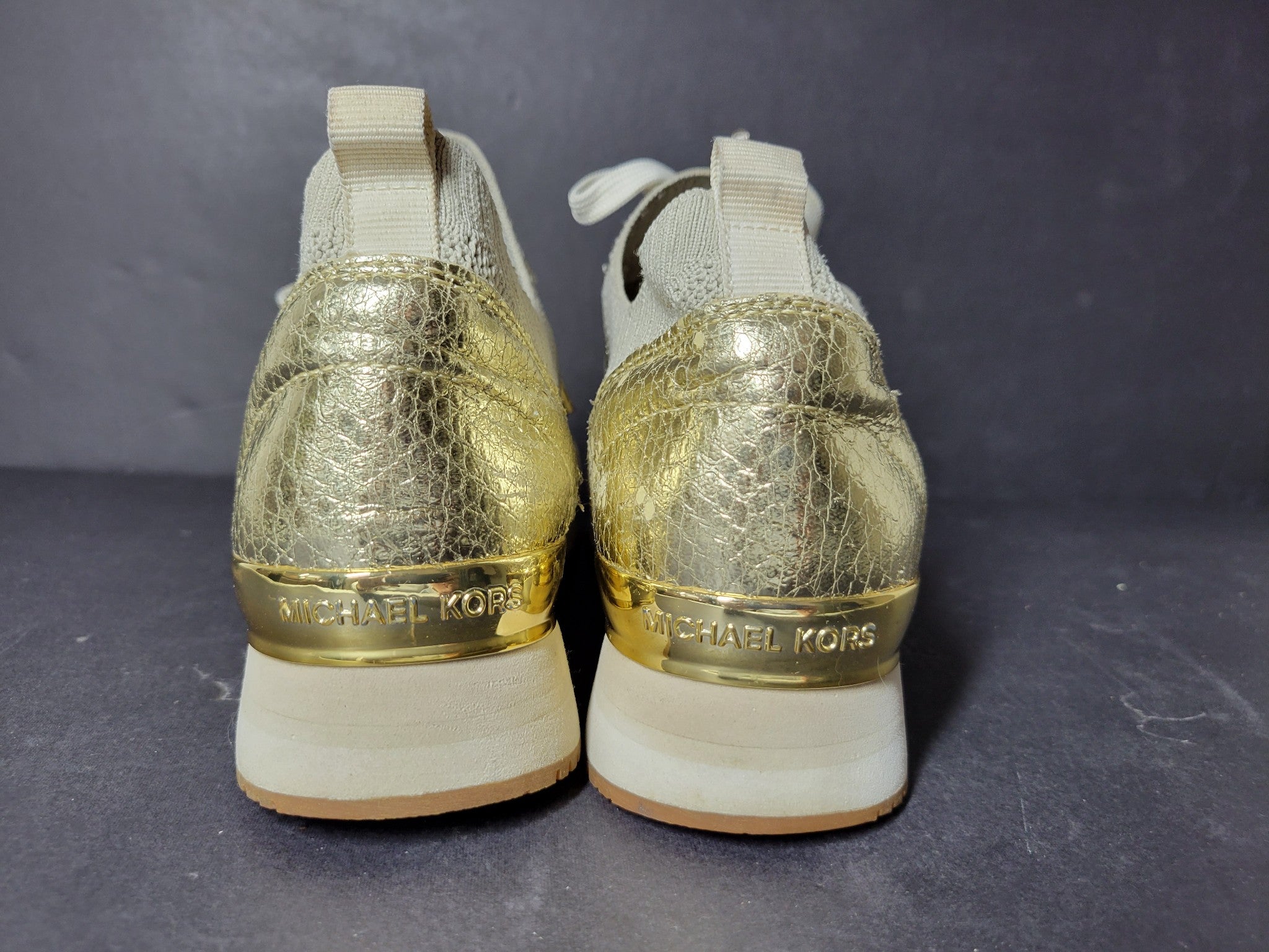 Michael Kors Women's Billie Trainer Knit Fabric Sneakers Shoes Gold Sz 6