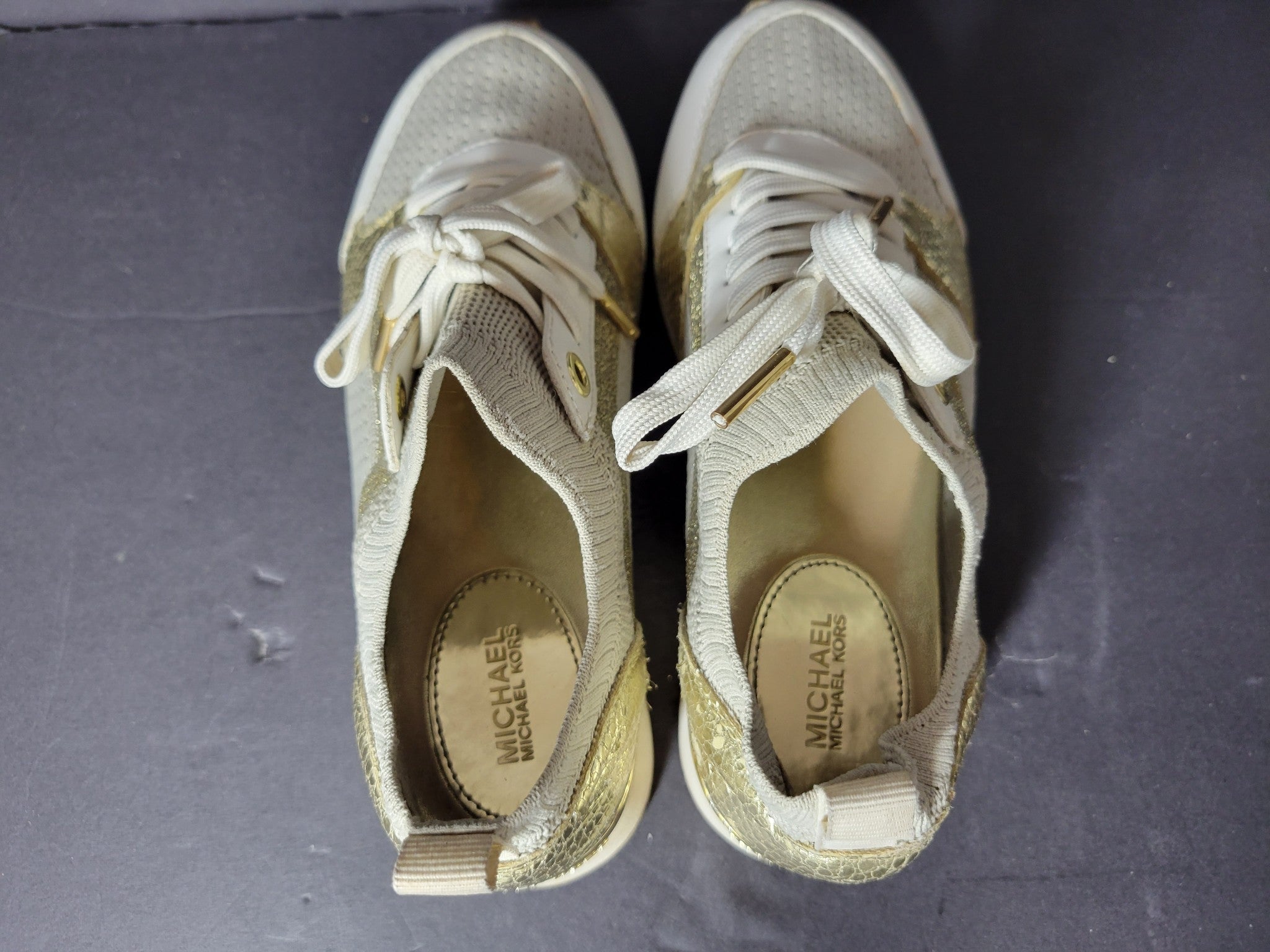 Michael Kors Women's Billie Trainer Knit Fabric Sneakers Shoes Gold Sz 6