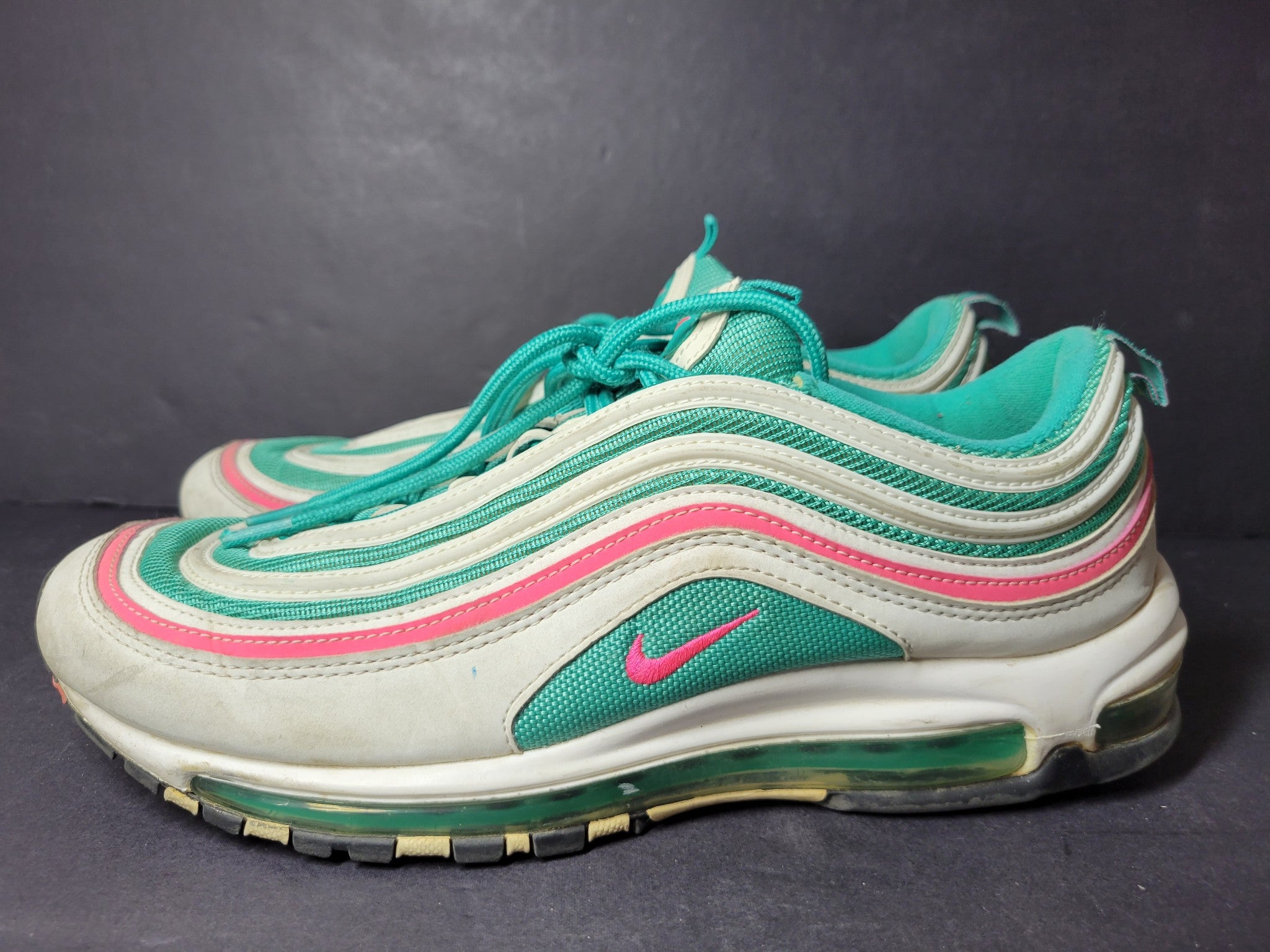 Nike Air MAX 97 'South Beach' Shoes 921522-101 Sneakers White Green Pink Sz 10.5