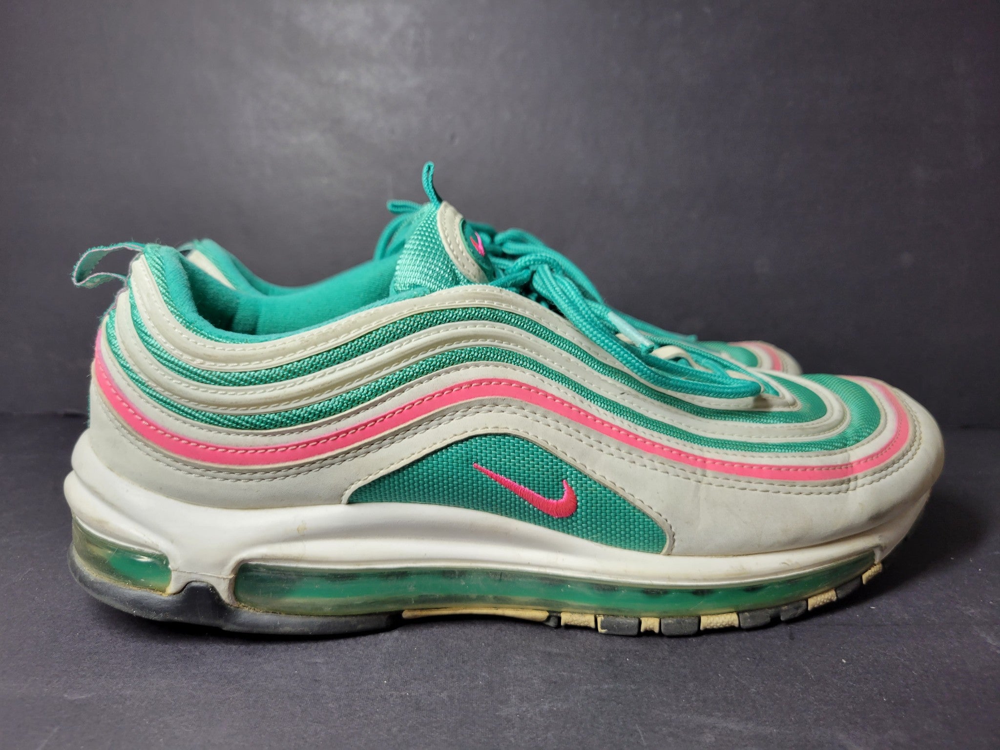 Nike Air MAX 97 'South Beach' Shoes 921522-101 Sneakers White Green Pink Sz 10.5