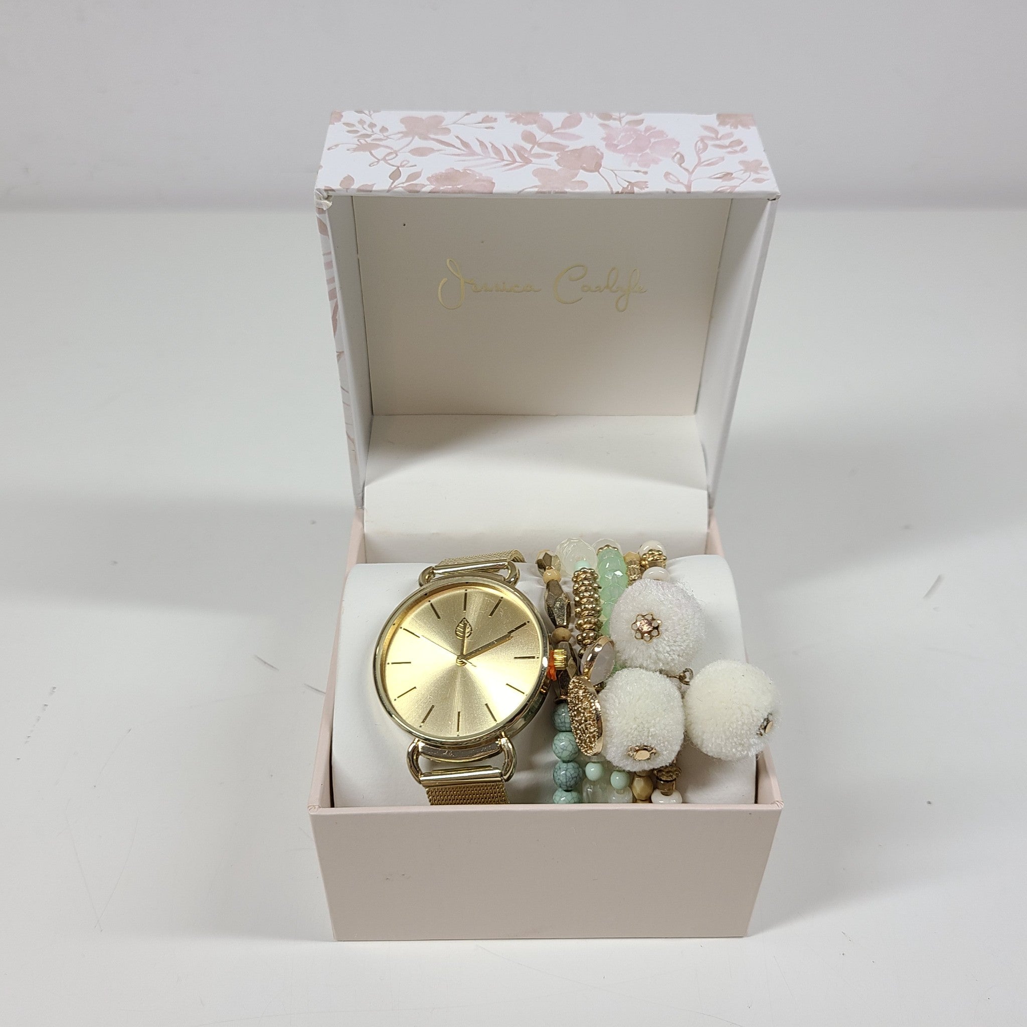 Jessica Carlyle Women's Gold Tone Watch and Boho Bracelet Gift Set