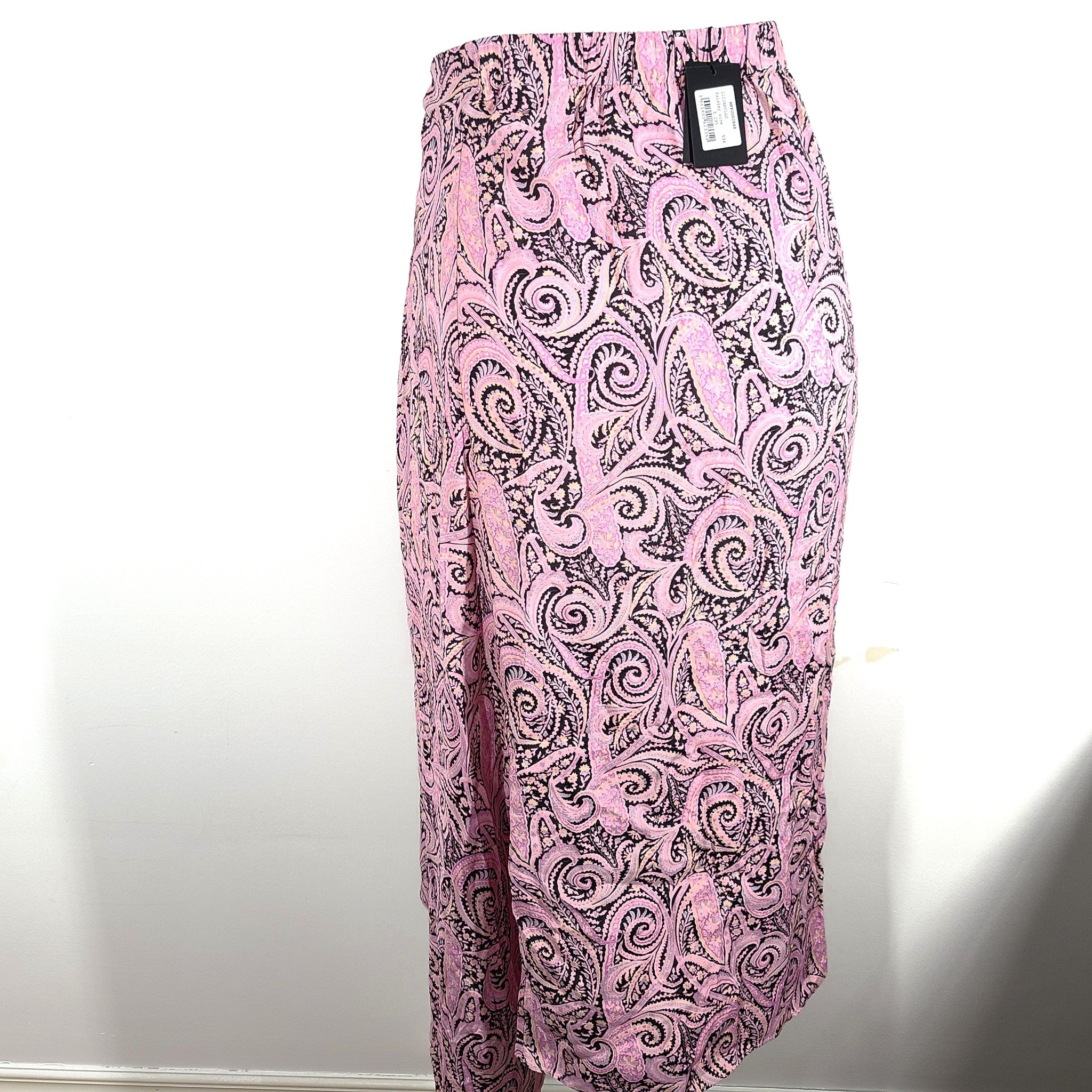 MAJE Apollo Asymmetric Paisley Swirl Midi Skirt Paisley Rose Sz 0