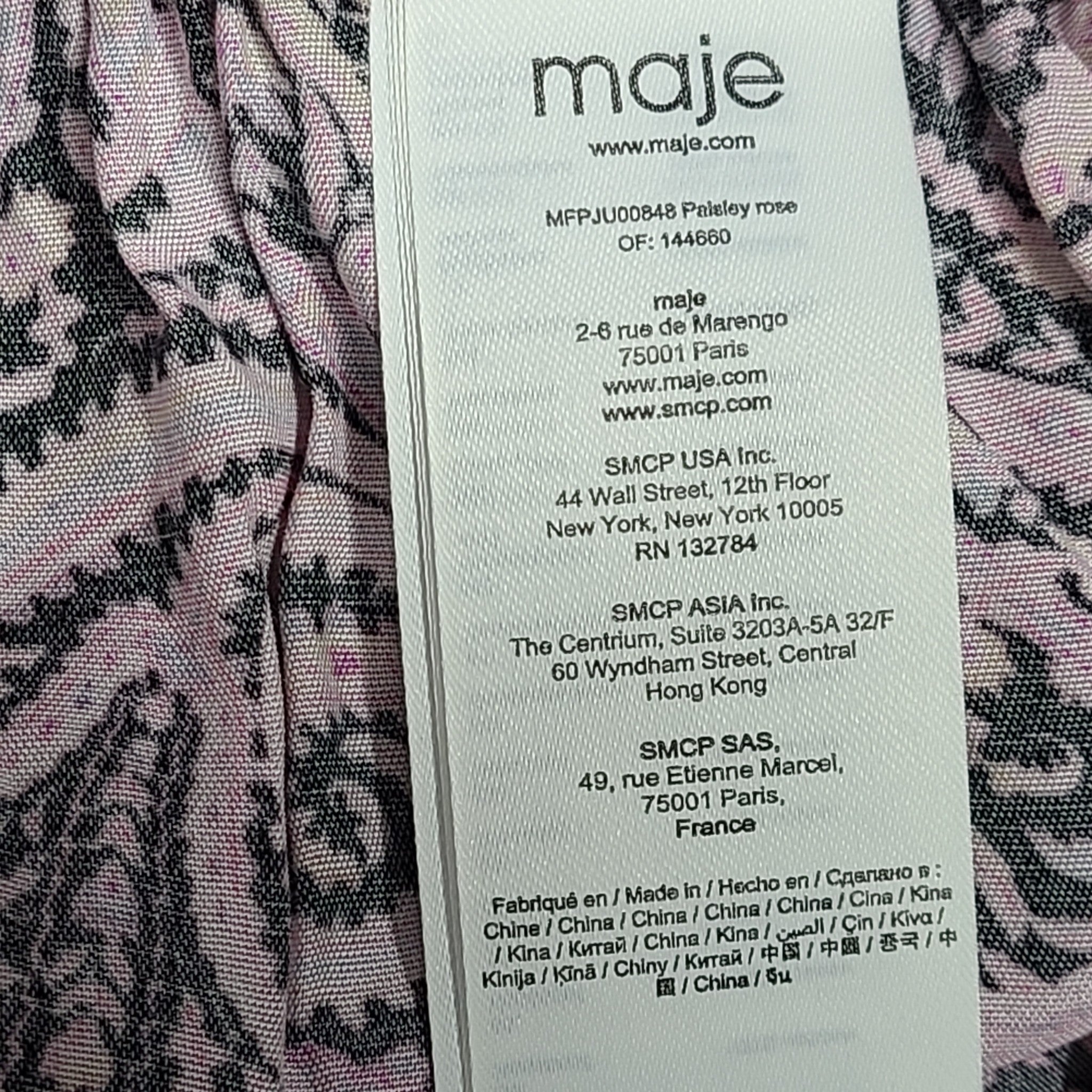 MAJE Apollo Asymmetric Paisley Swirl Midi Skirt Paisley Rose Sz 0