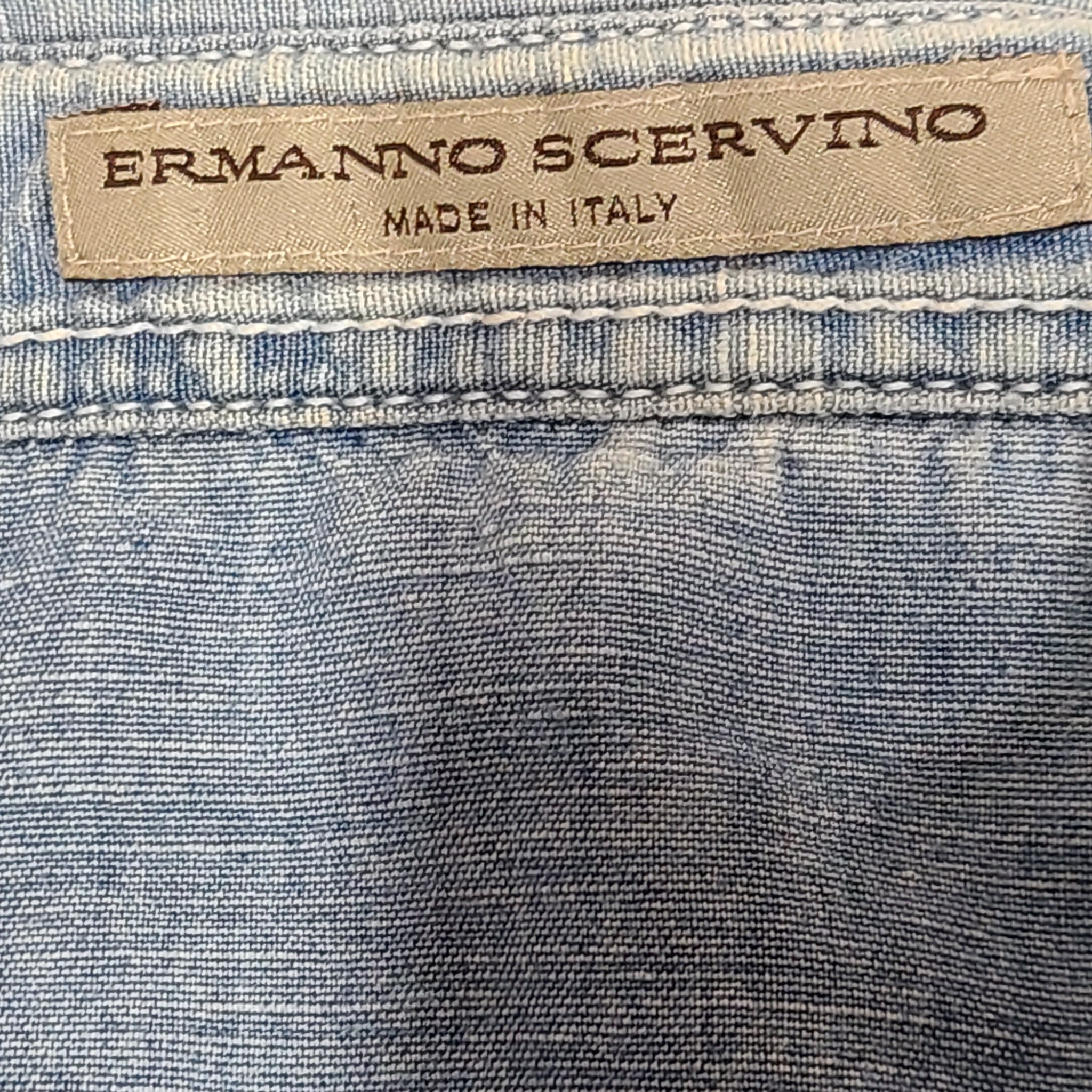 Authentic Ermanno Scervino Jeans Shirt Blouse Lace Detail Linen Denim Blue Sz 6