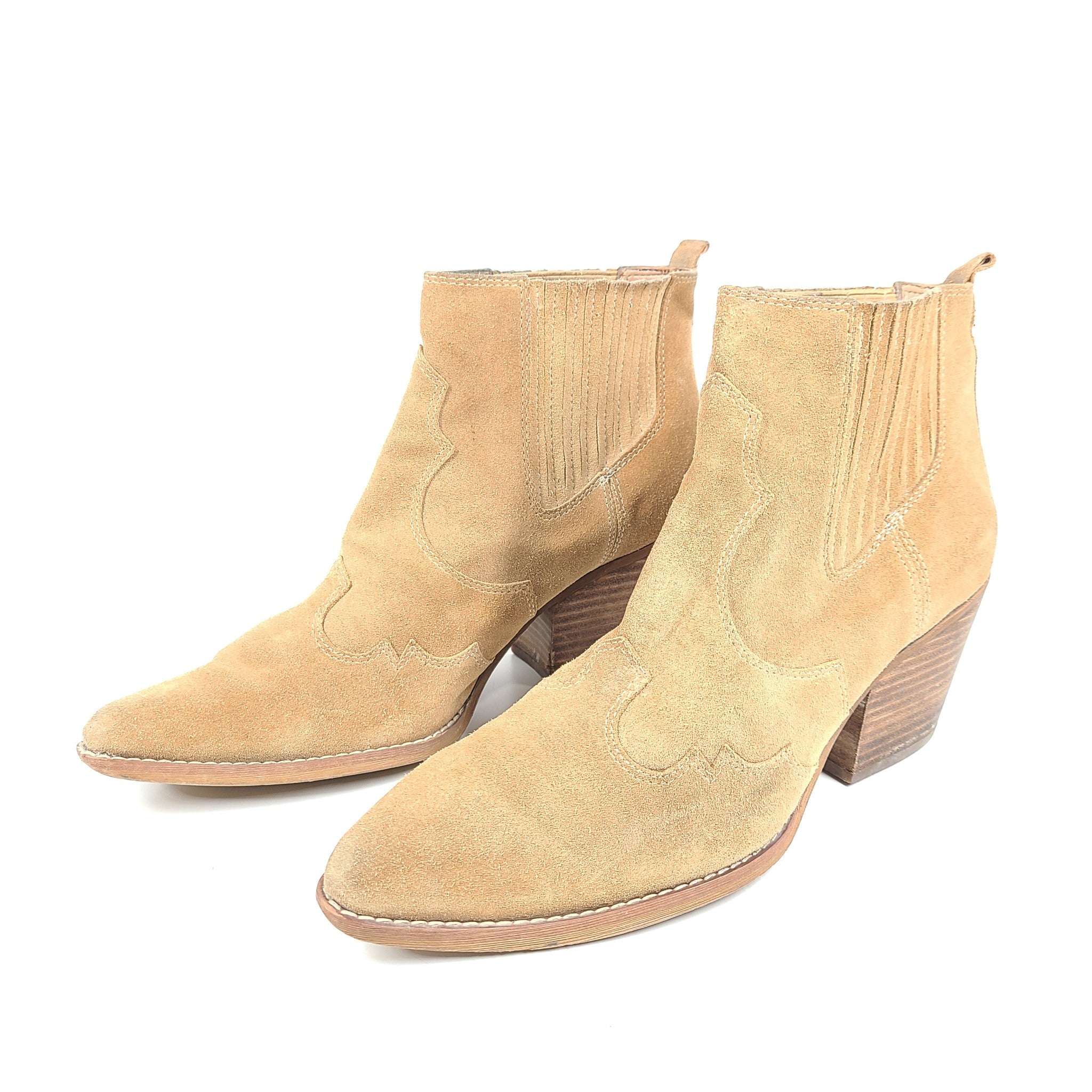 Sam Edelman Women's Winona Western Ankle Boots Suede Natural Brown US 9.5