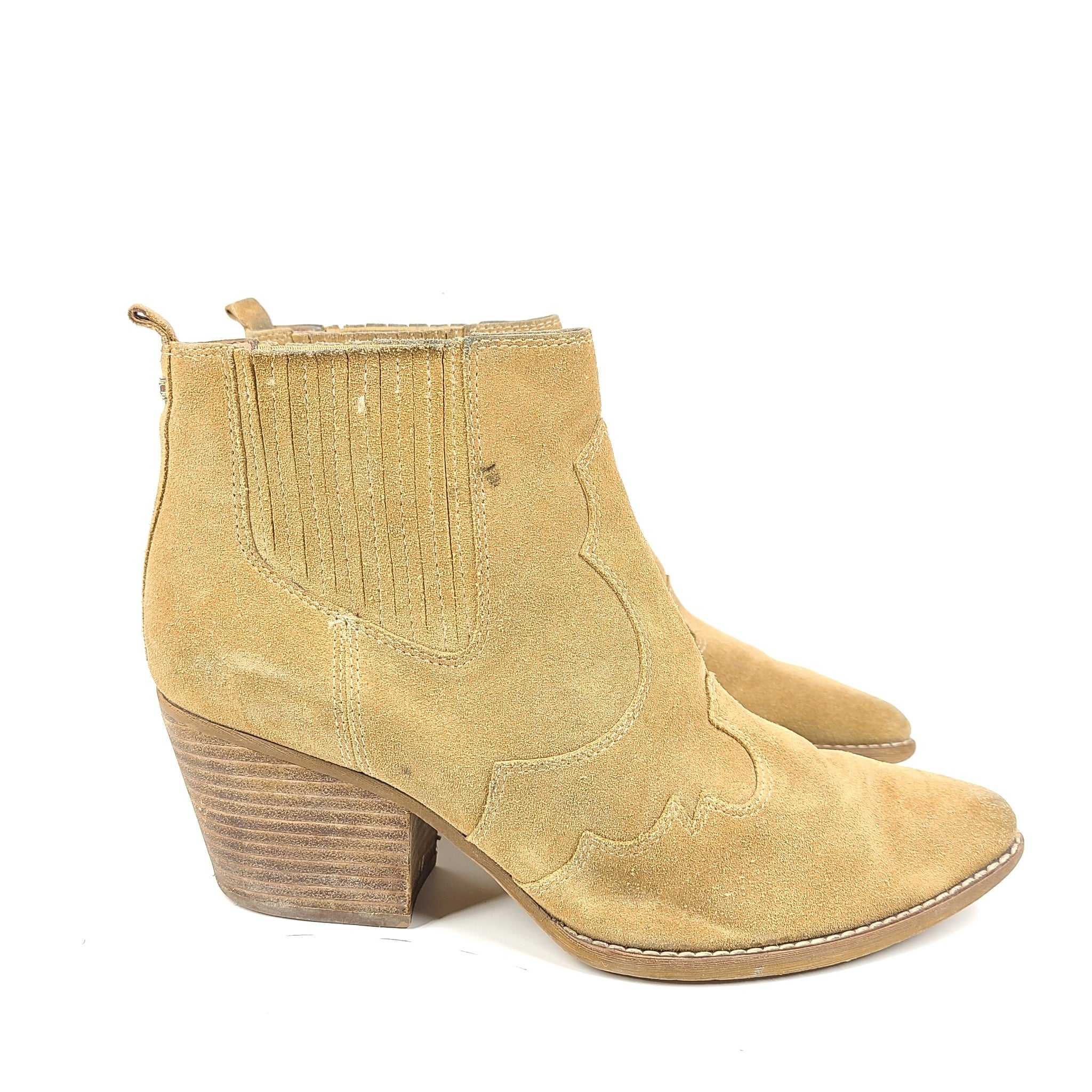 Sam Edelman Women's Winona Western Ankle Boots Suede Natural Brown US 9.5