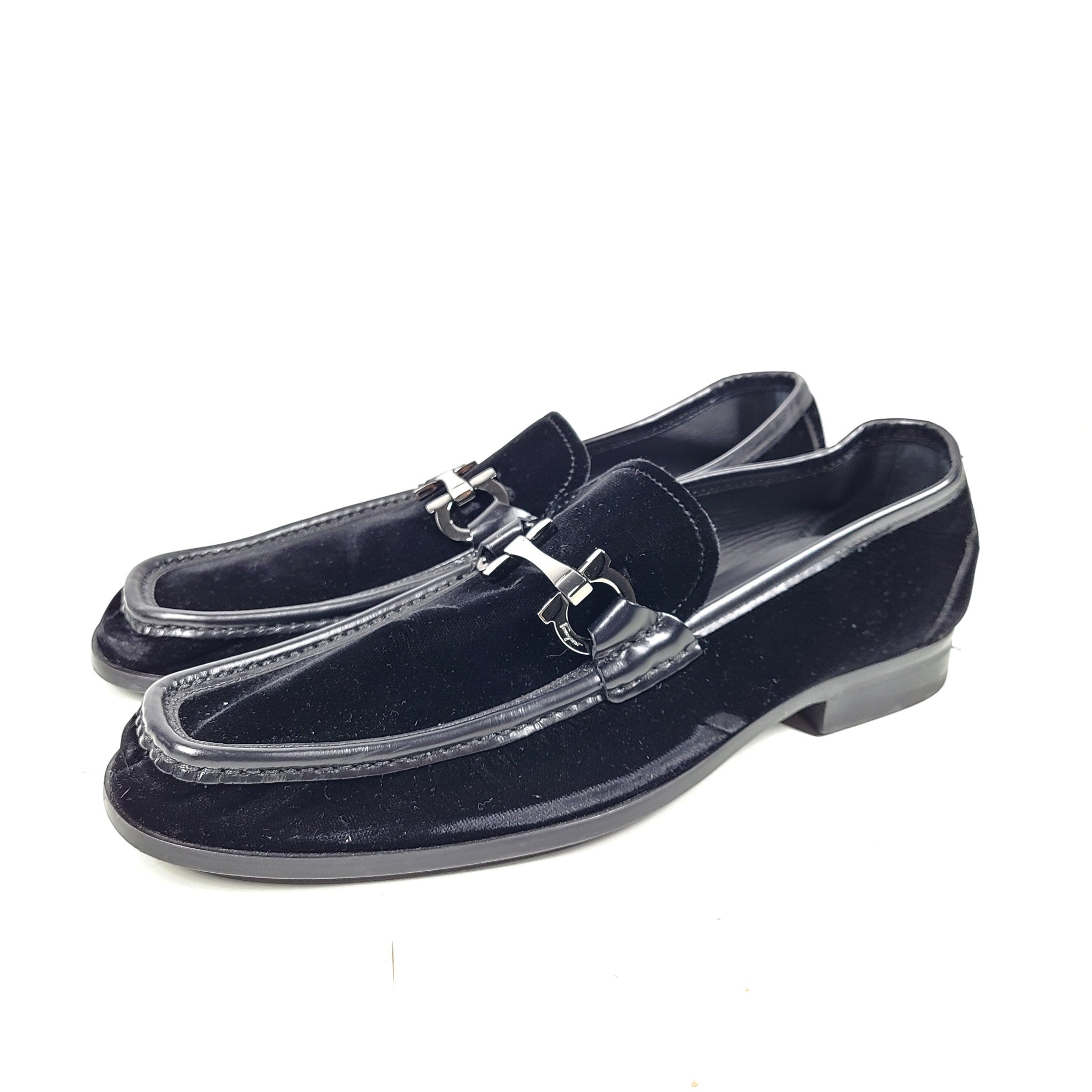 Salvatore Ferragamo Grandioso Velvet Double Gancini Bit Loafers Black US9.5 $970