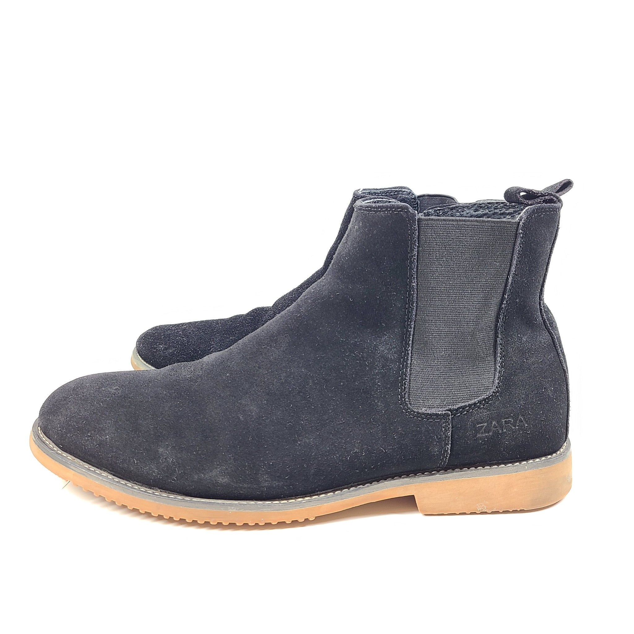 Zara Men's Suede Black Leather Boots #567-220 US8 Sz41