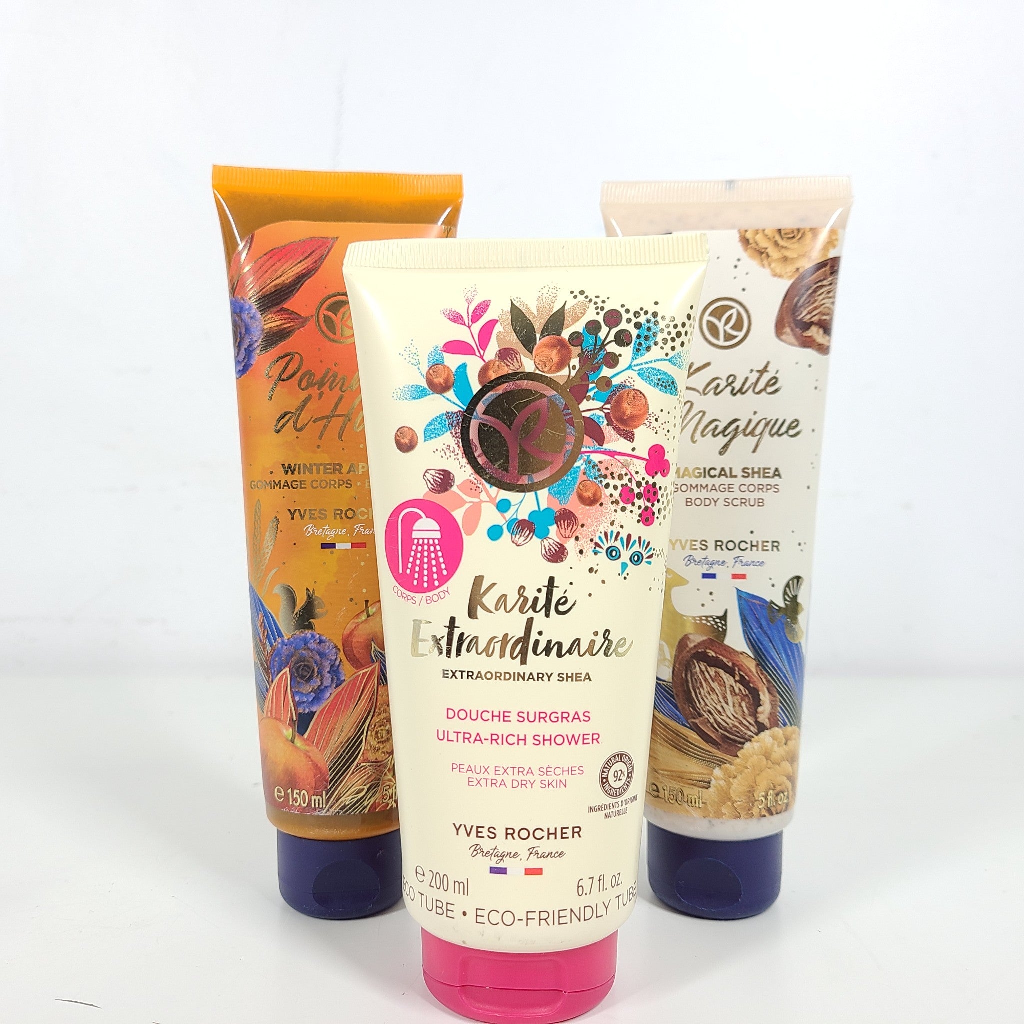 3 Pc Set Yves Rocher Karite & Pommes d'Hiver Body Scrub + Ultra Rich Shower