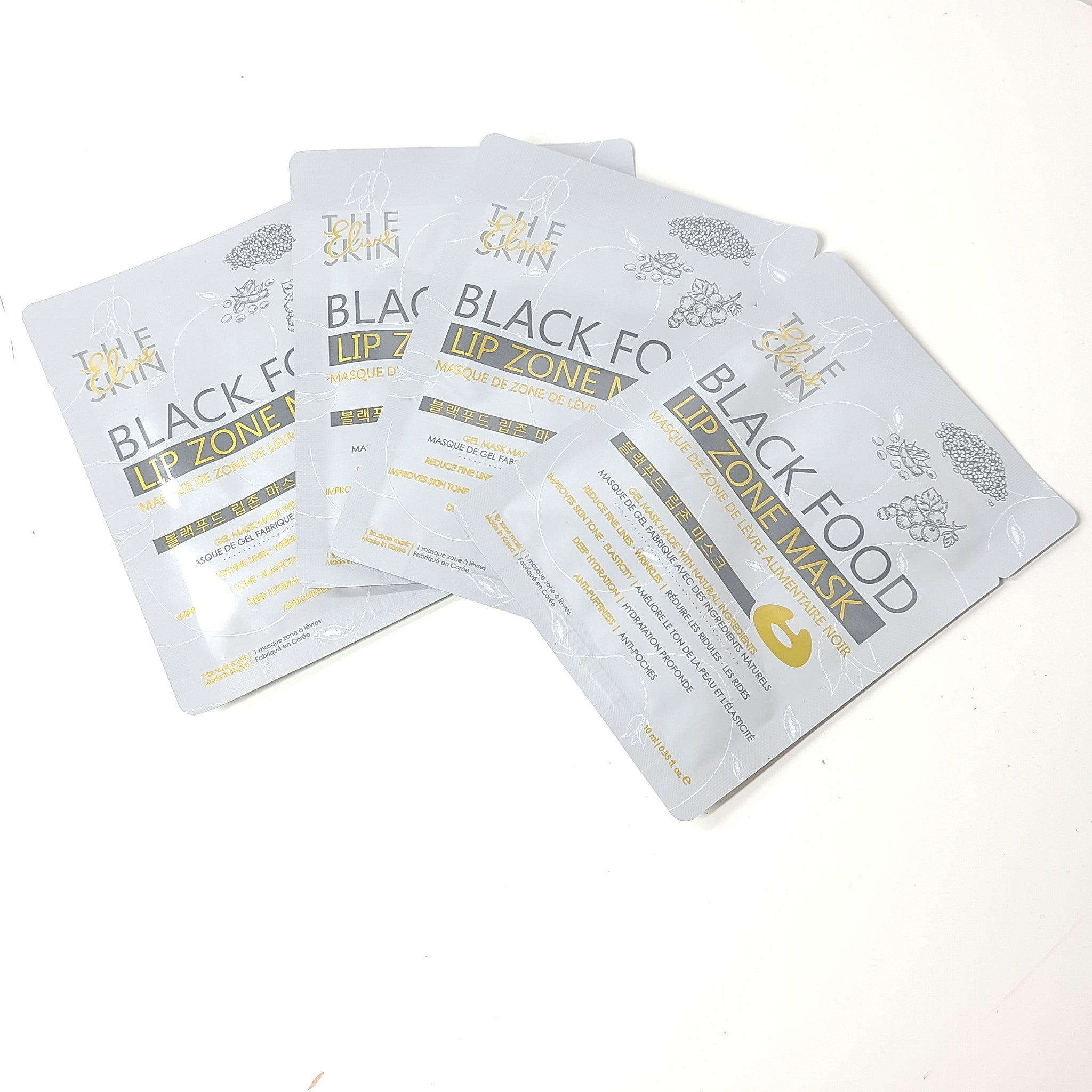 Elivis Black Food Lip Zone Gel Masks (4pcs) K-Beauty Hydrates Anti-Wrinkle
