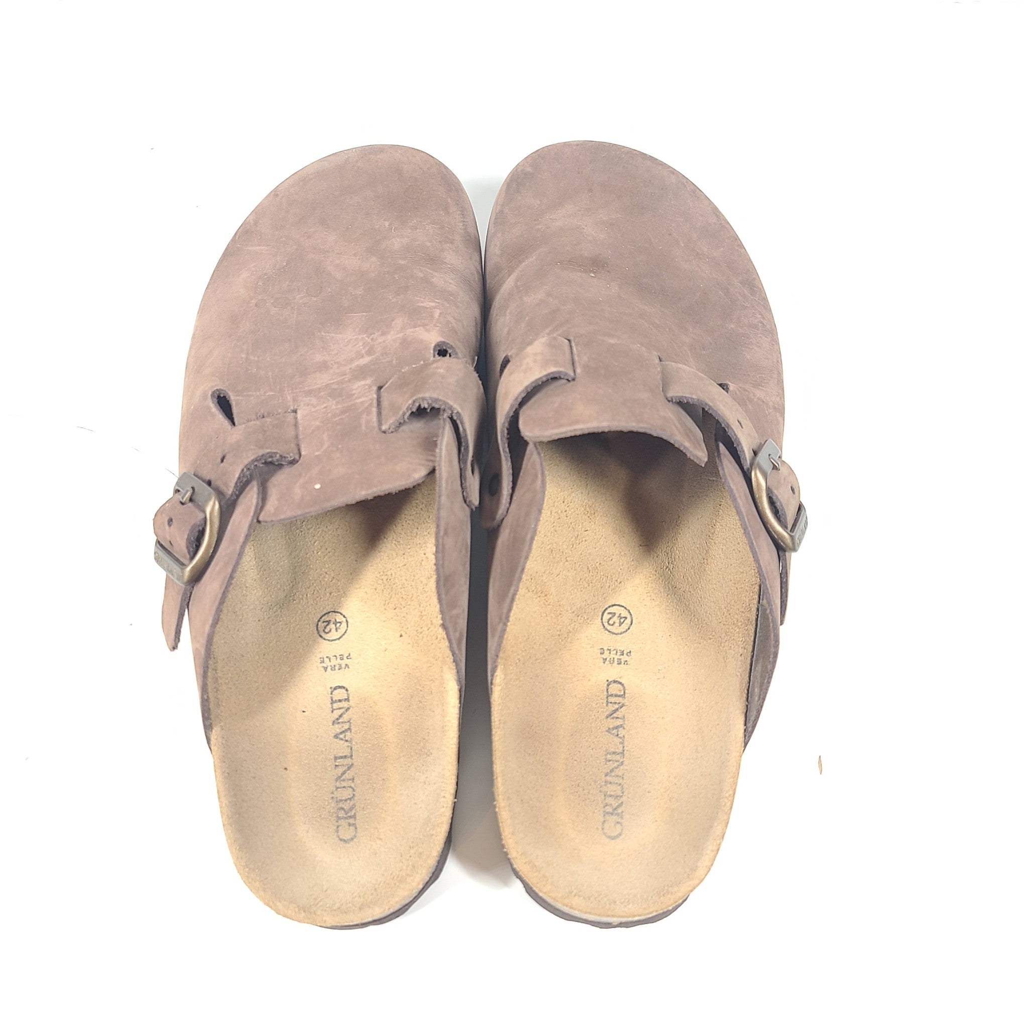 Grunland CB7033 Men's Robi Closed Leather Slipper Brown Sz 9 EUR 42 MINT