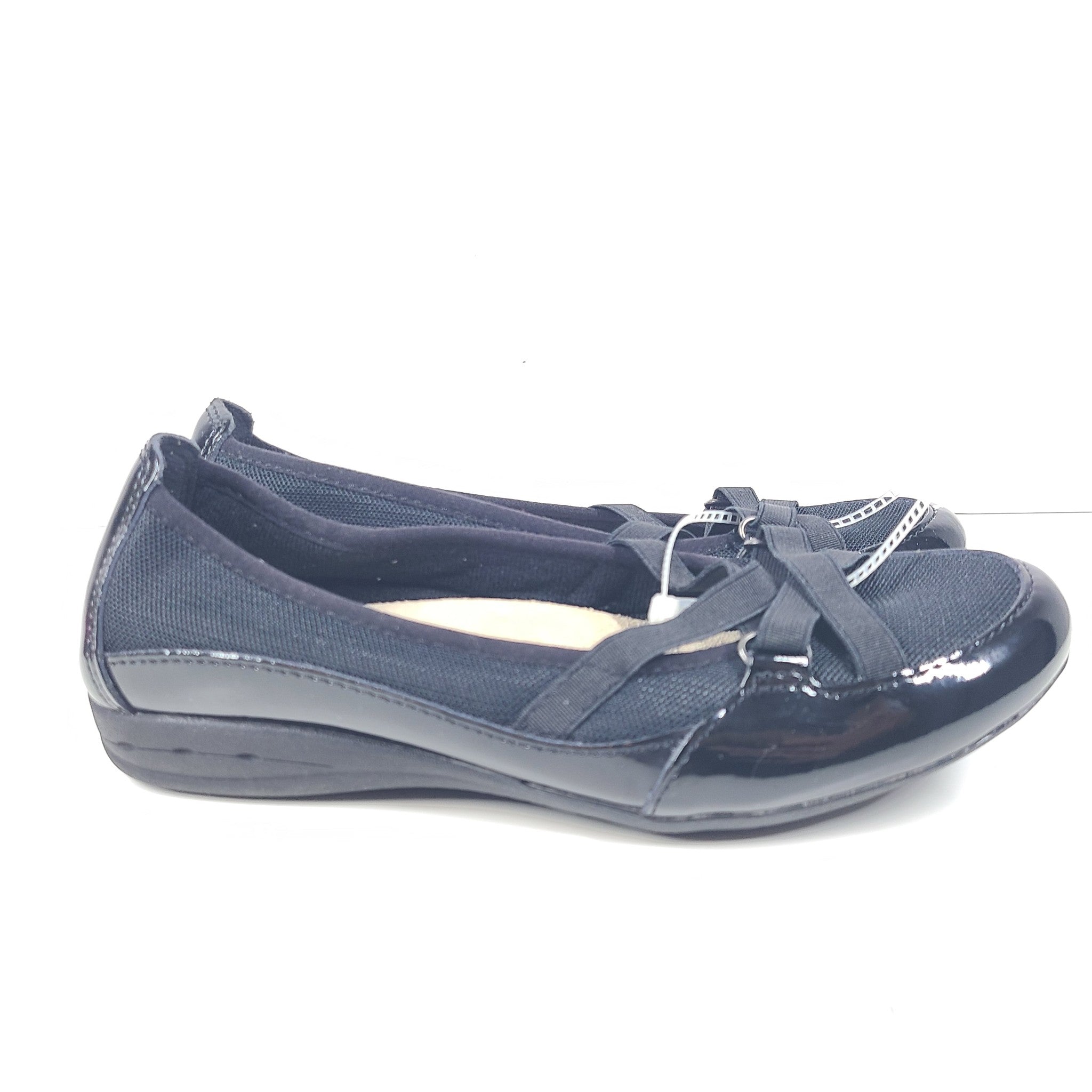 White Mountain Women's Slip On Loafers Leather Glossy Black Gel Sole US 7.5