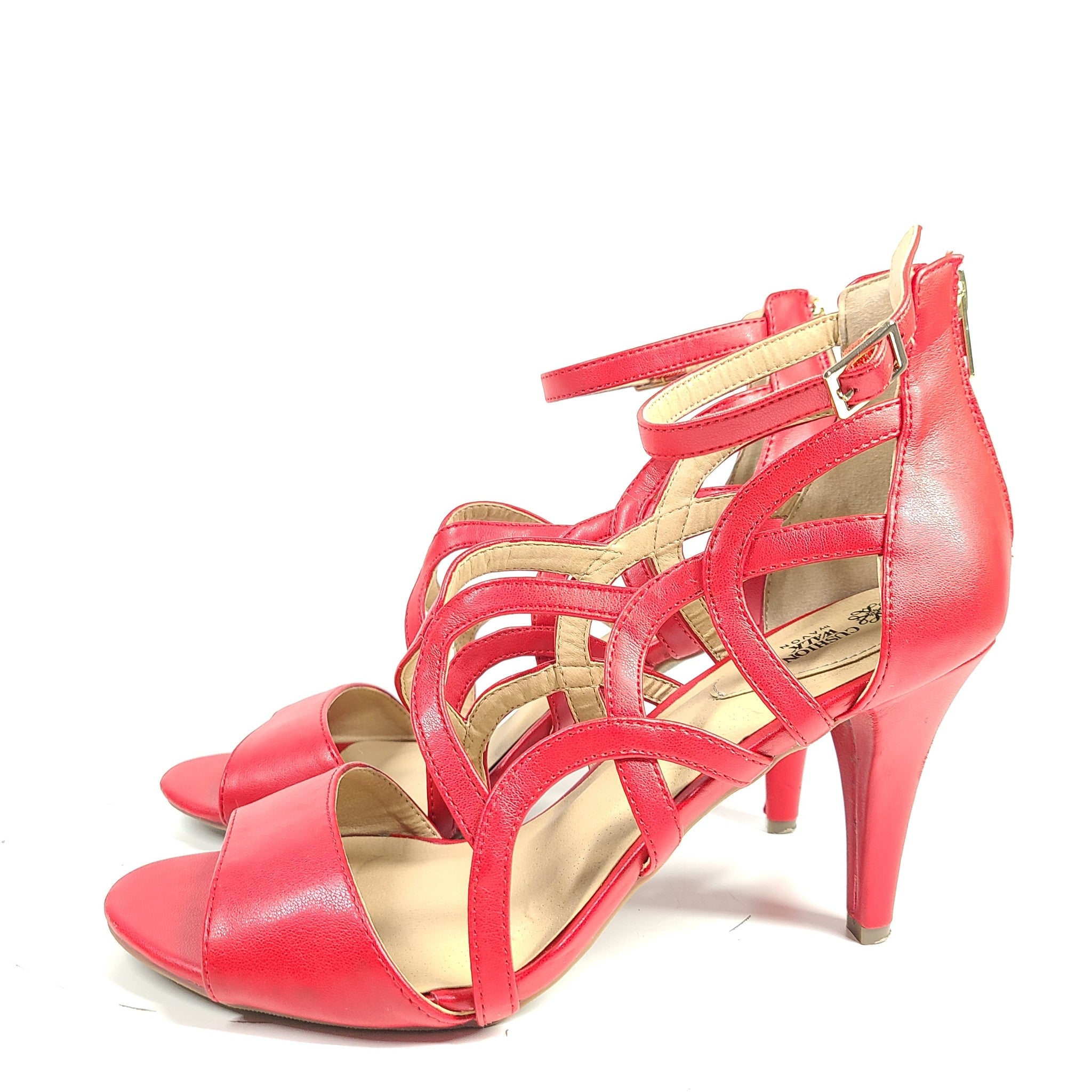Cushion Walk by Avon Red Open Toe 3.5 Inch Strappy Heels Pumps Size 9