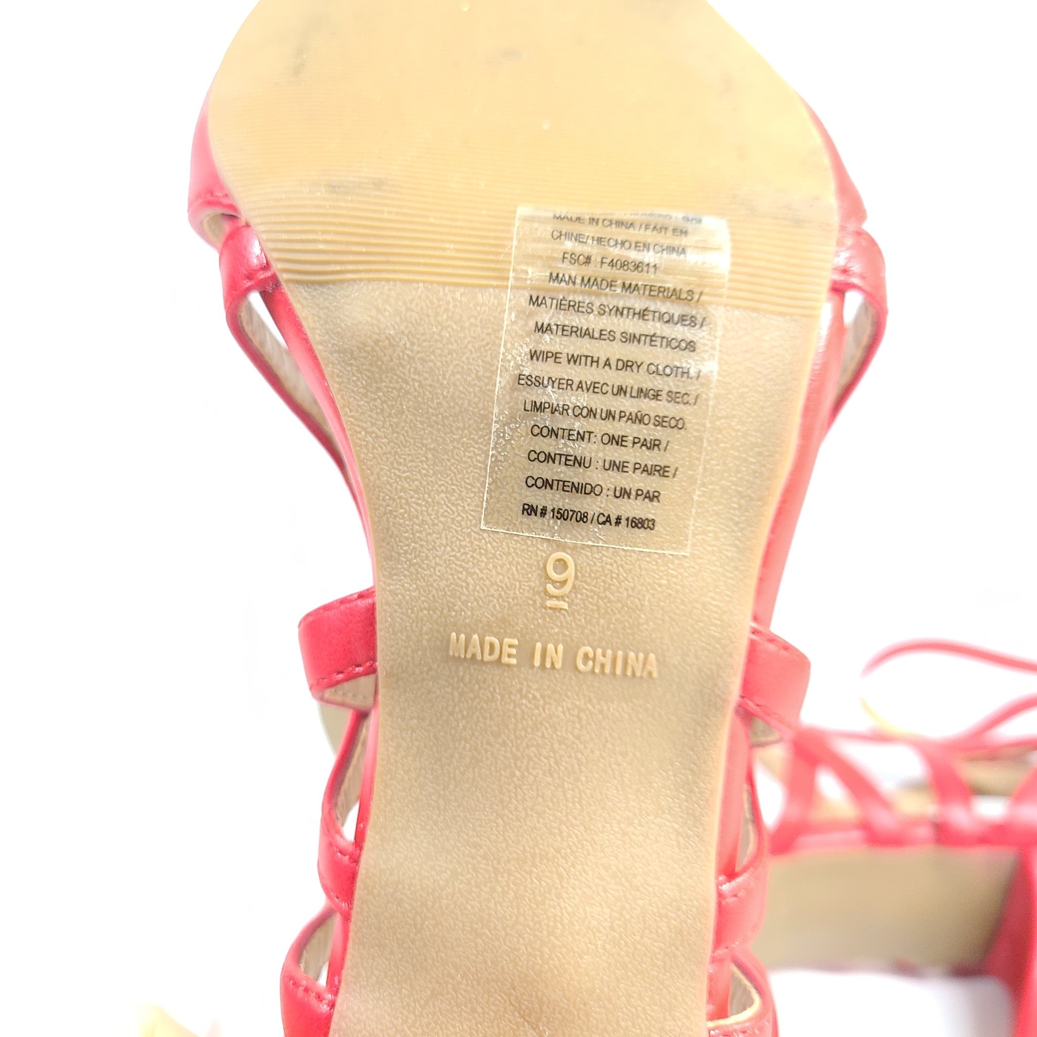 Cushion Walk by Avon Red Open Toe 3.5 Inch Strappy Heels Pumps Size 9