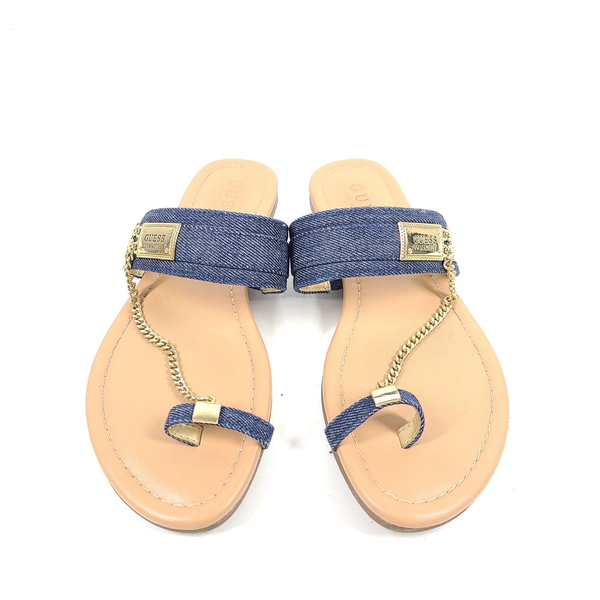 Guess Landen Denim Chain Sandals Toe Loop Flip Flops Sz 7