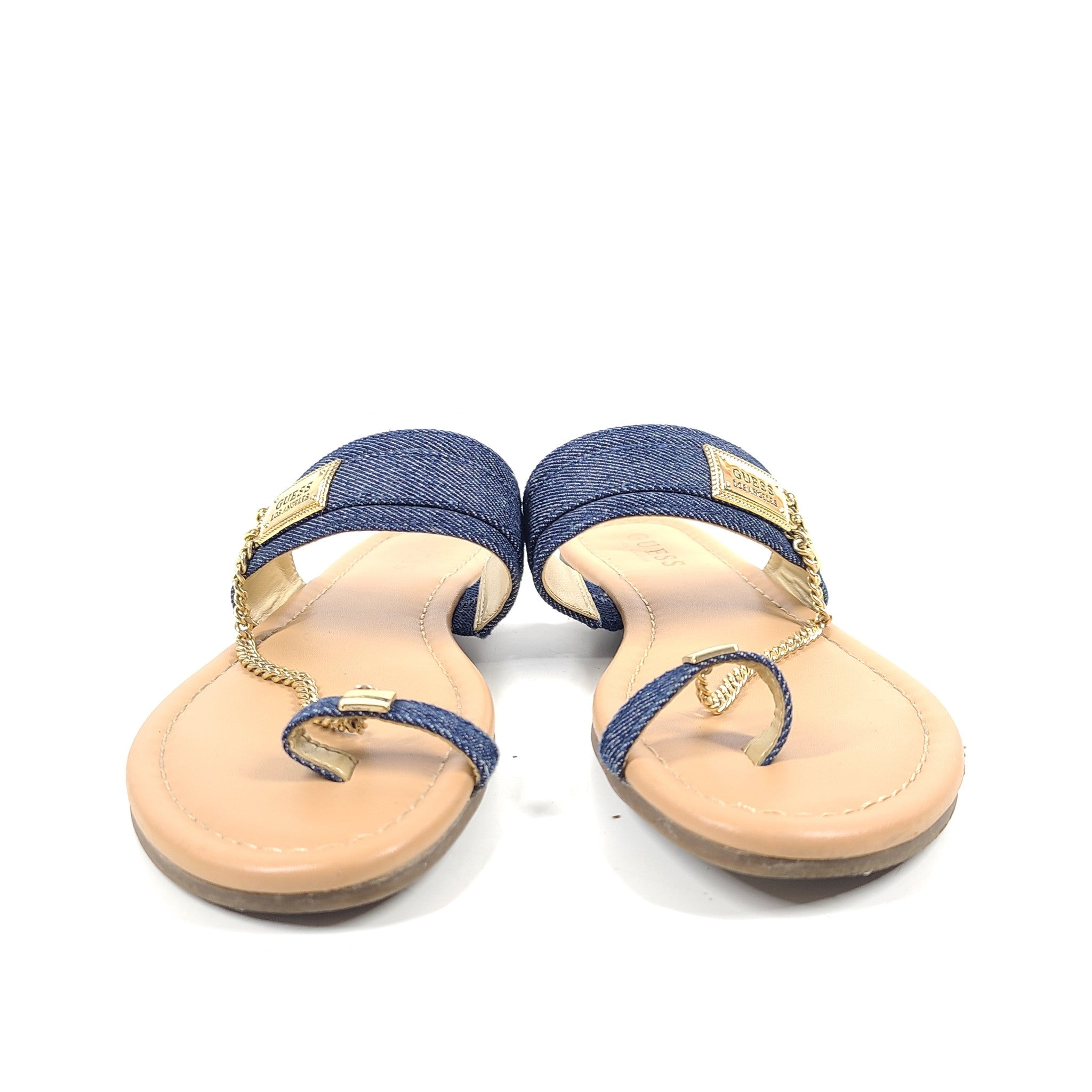 Guess Landen Denim Chain Sandals Toe Loop Flip Flops Sz 7