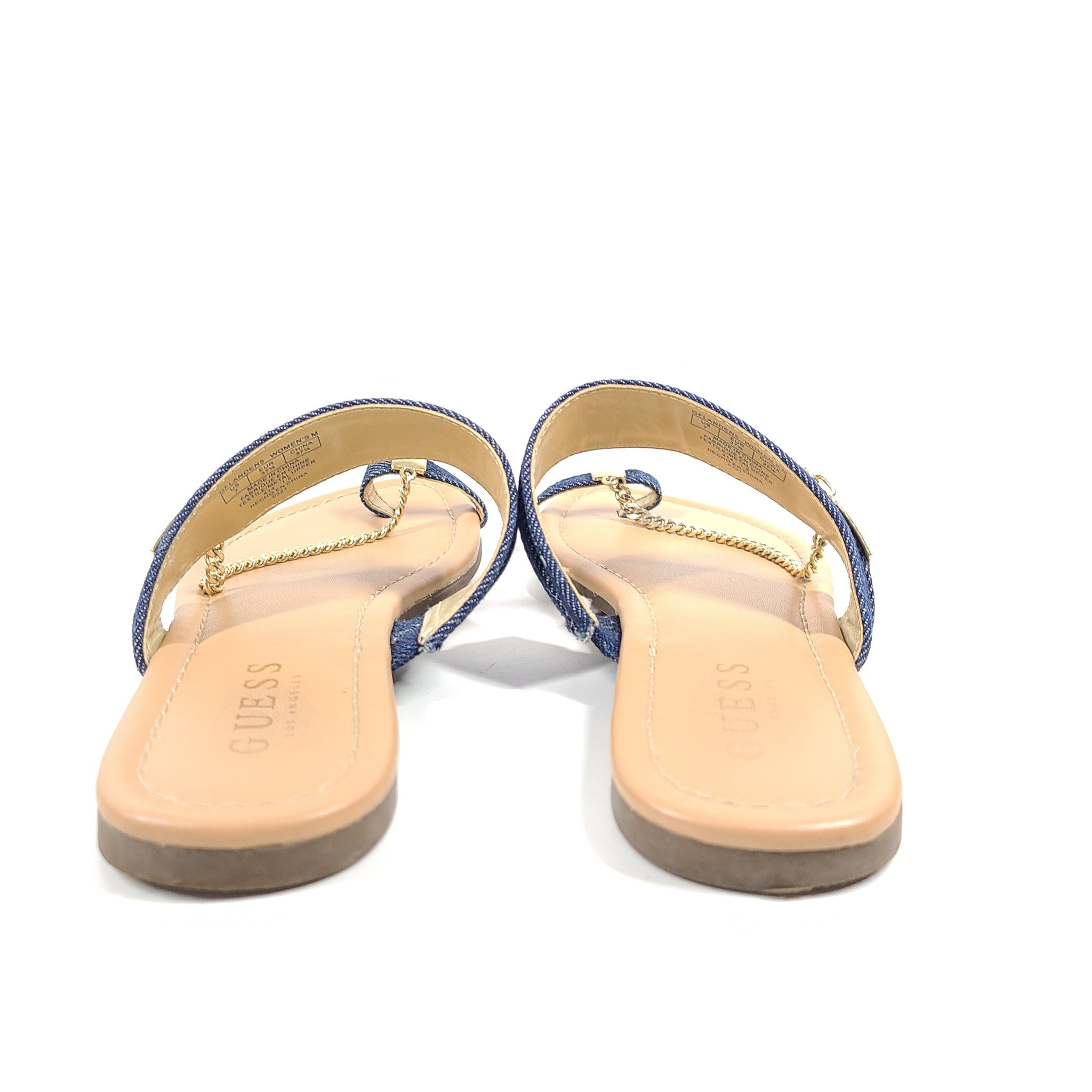 Guess Landen Denim Chain Sandals Toe Loop Flip Flops Sz 7