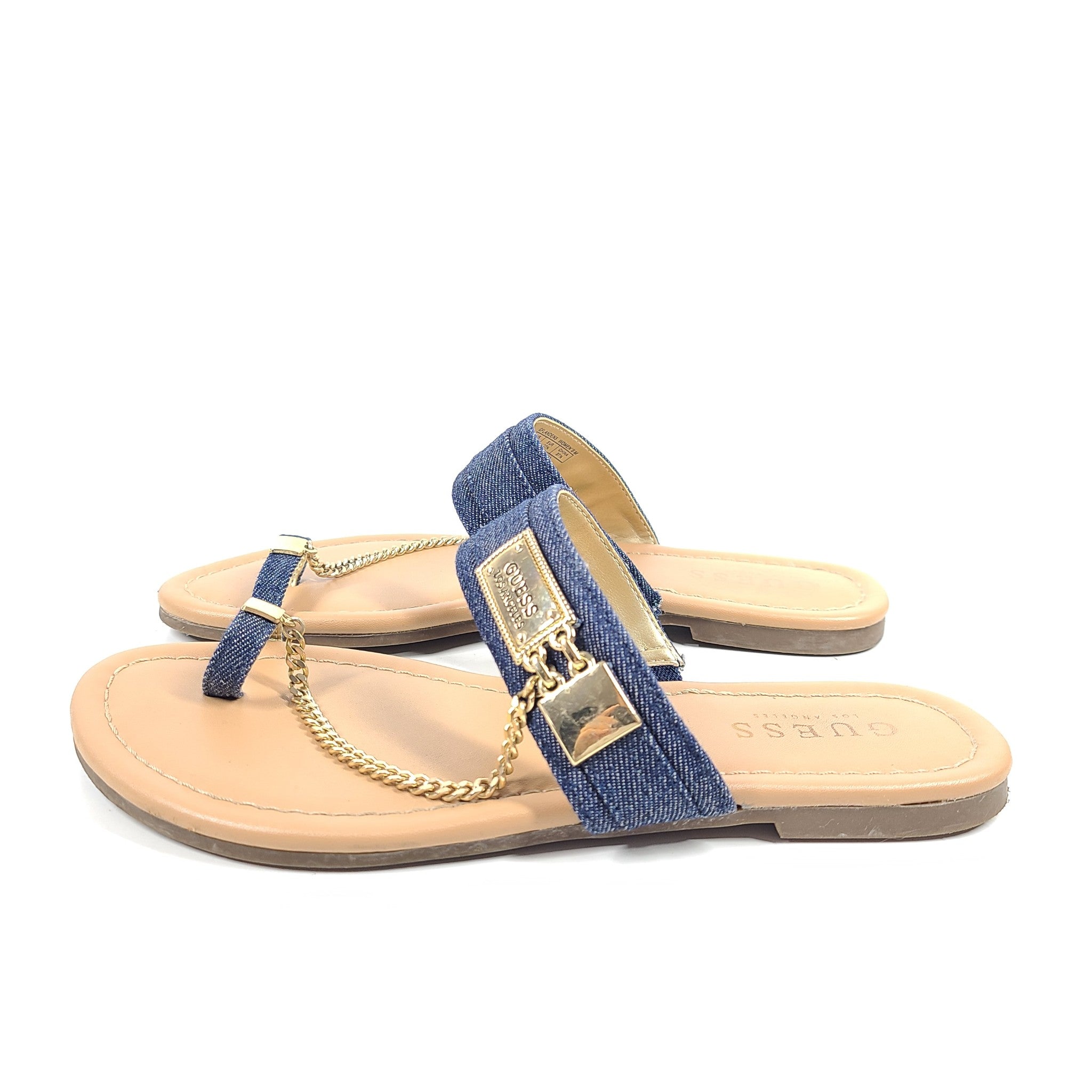 Guess Landen Denim Chain Sandals Toe Loop Flip Flops Sz 7