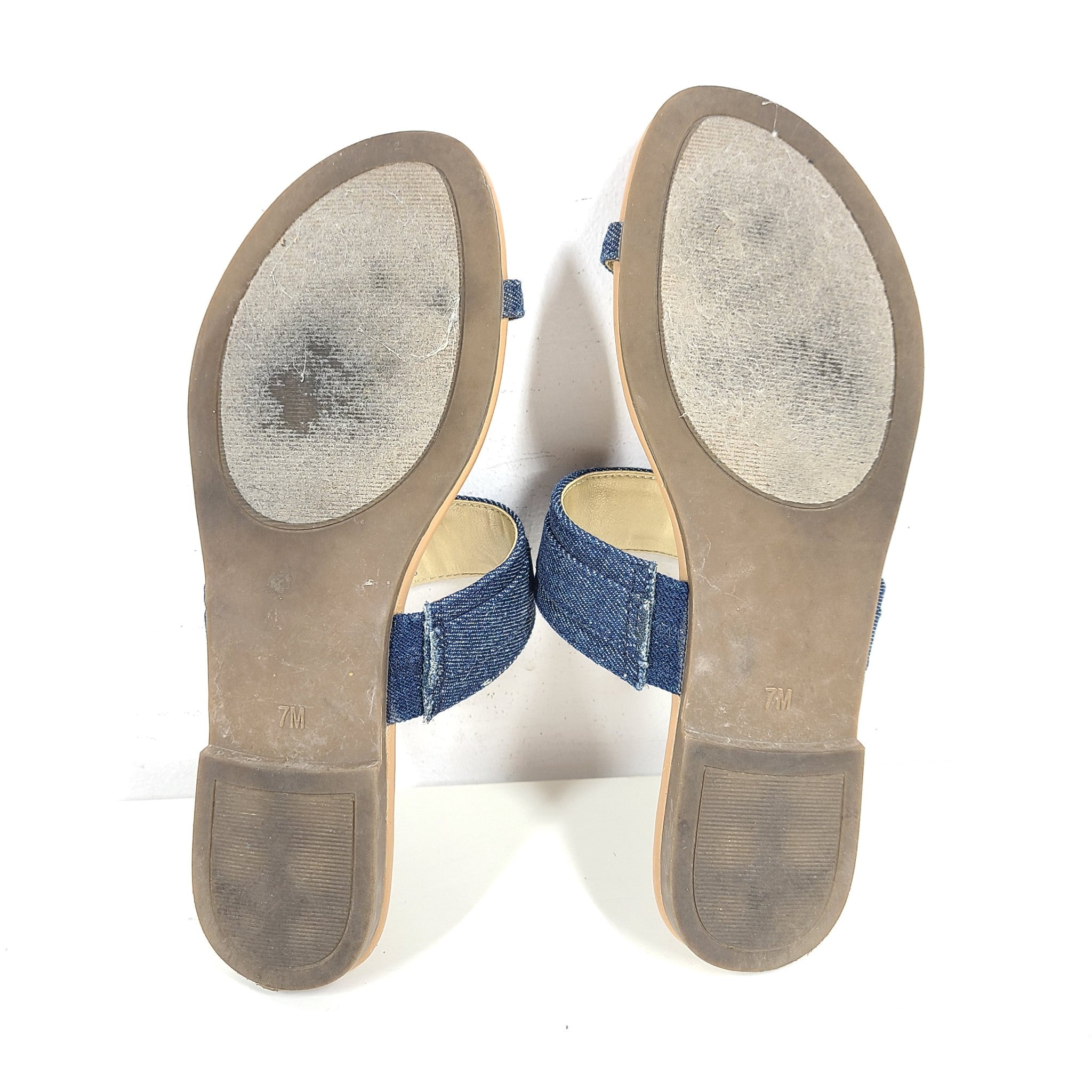 Guess Landen Denim Chain Sandals Toe Loop Flip Flops Sz 7