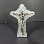 Modern Crucifixion Sculpture Christ Cross Silver Coated by Valenti