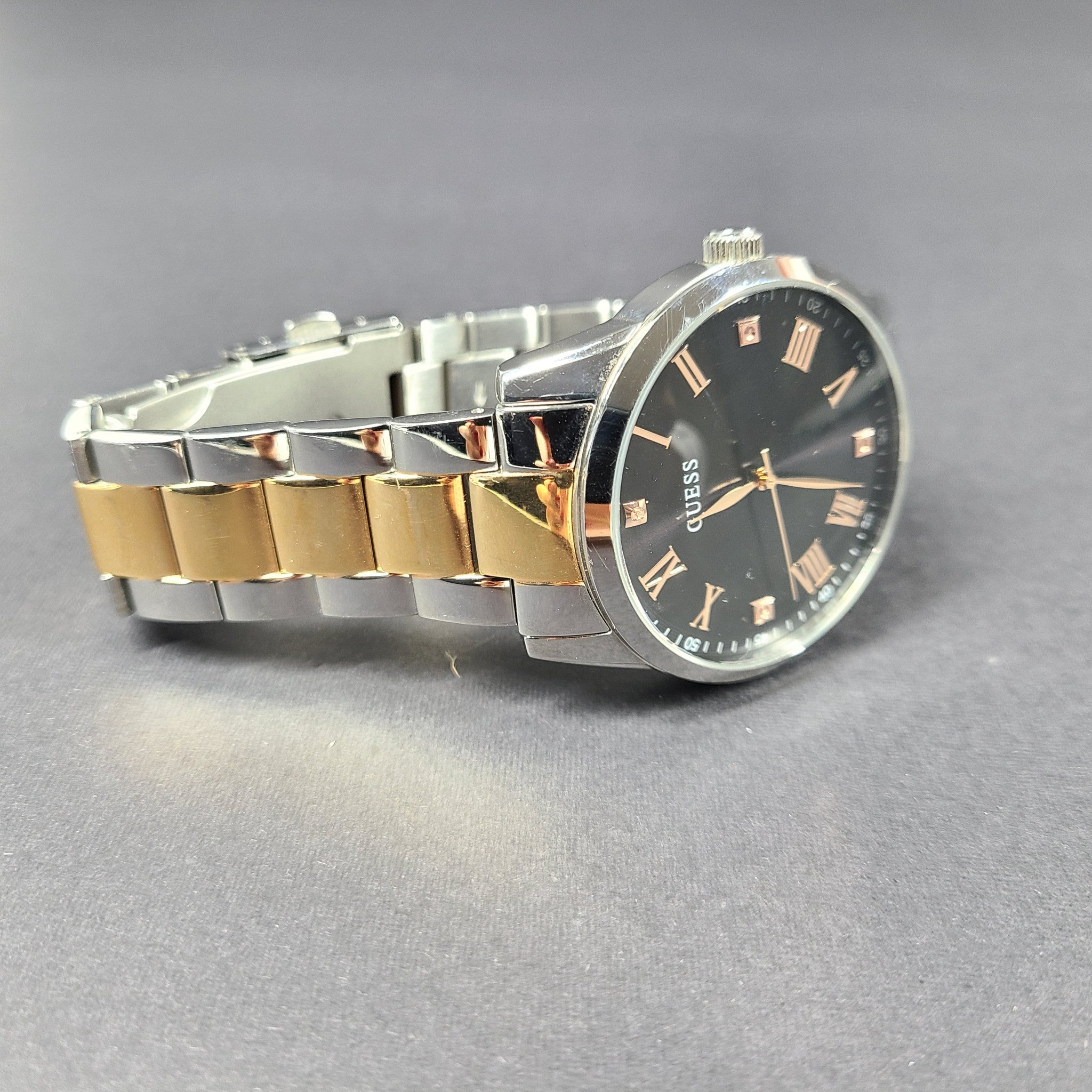 Guess Men's 'Elect' Gold and Silver Tone Stainless Steel Watch Roman Numerals