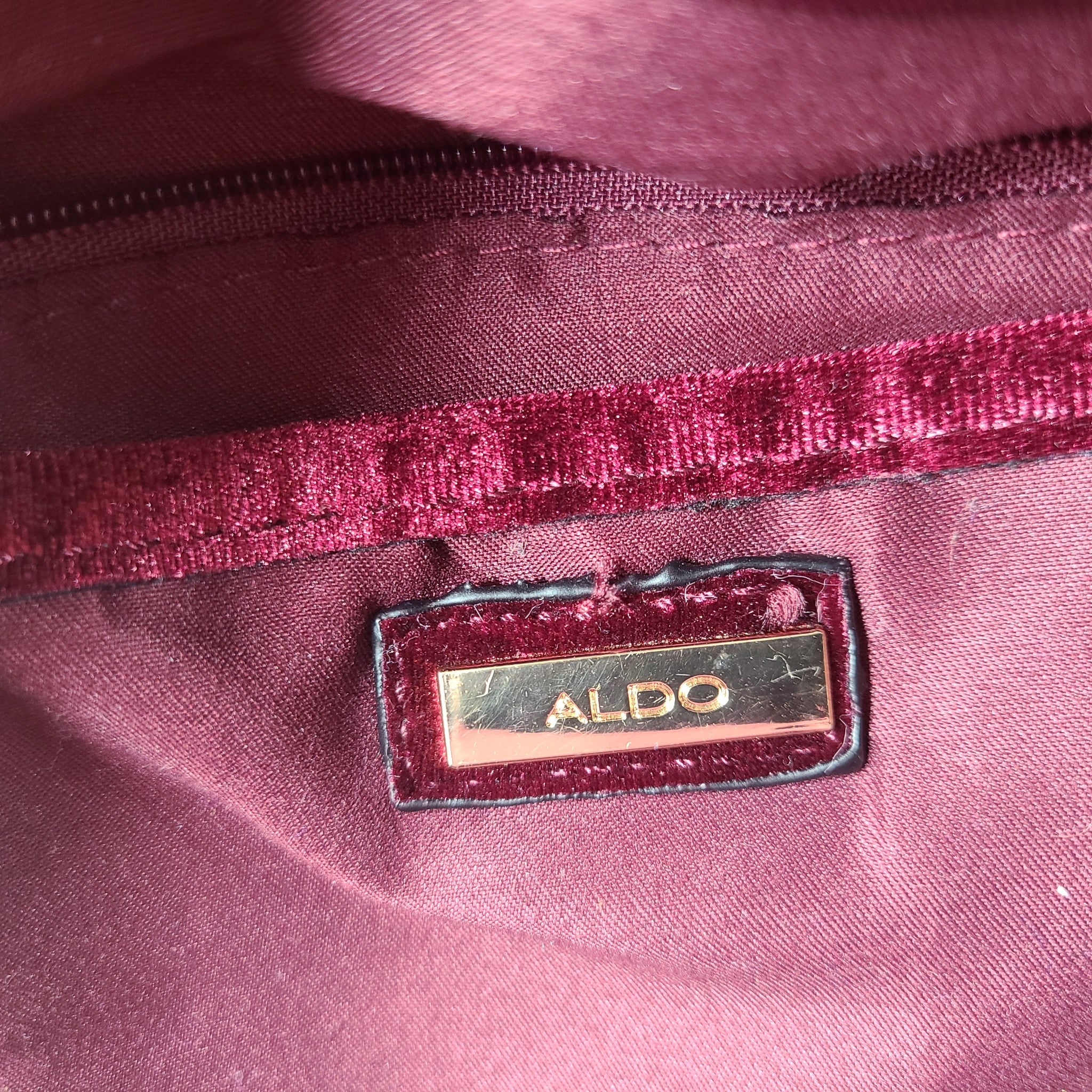 Aldo Massima Velvet Backpack Burgundy Red
