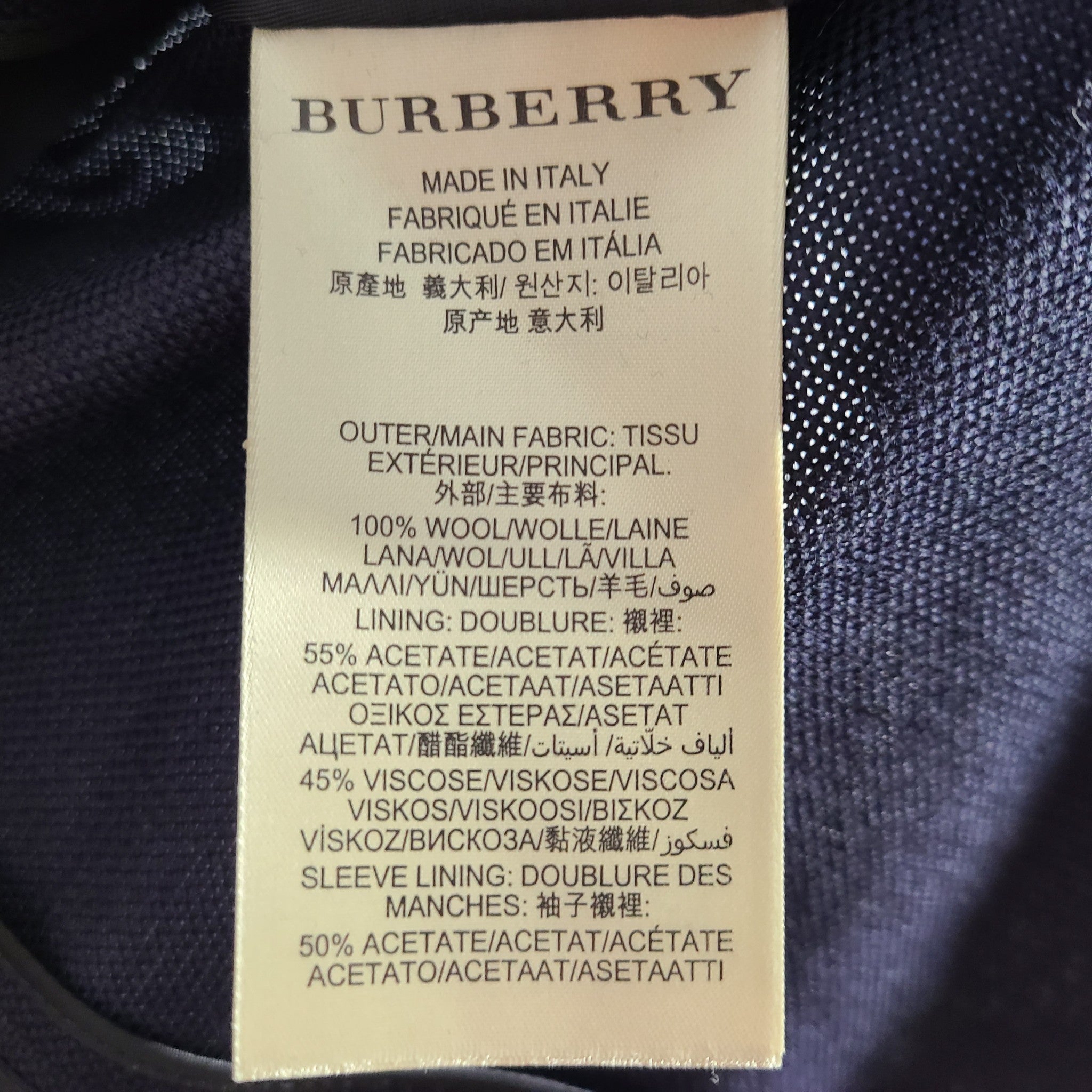 Burberry Men's Double Breasted Wool Coat Tailored Navy Blue Sz US 44 L