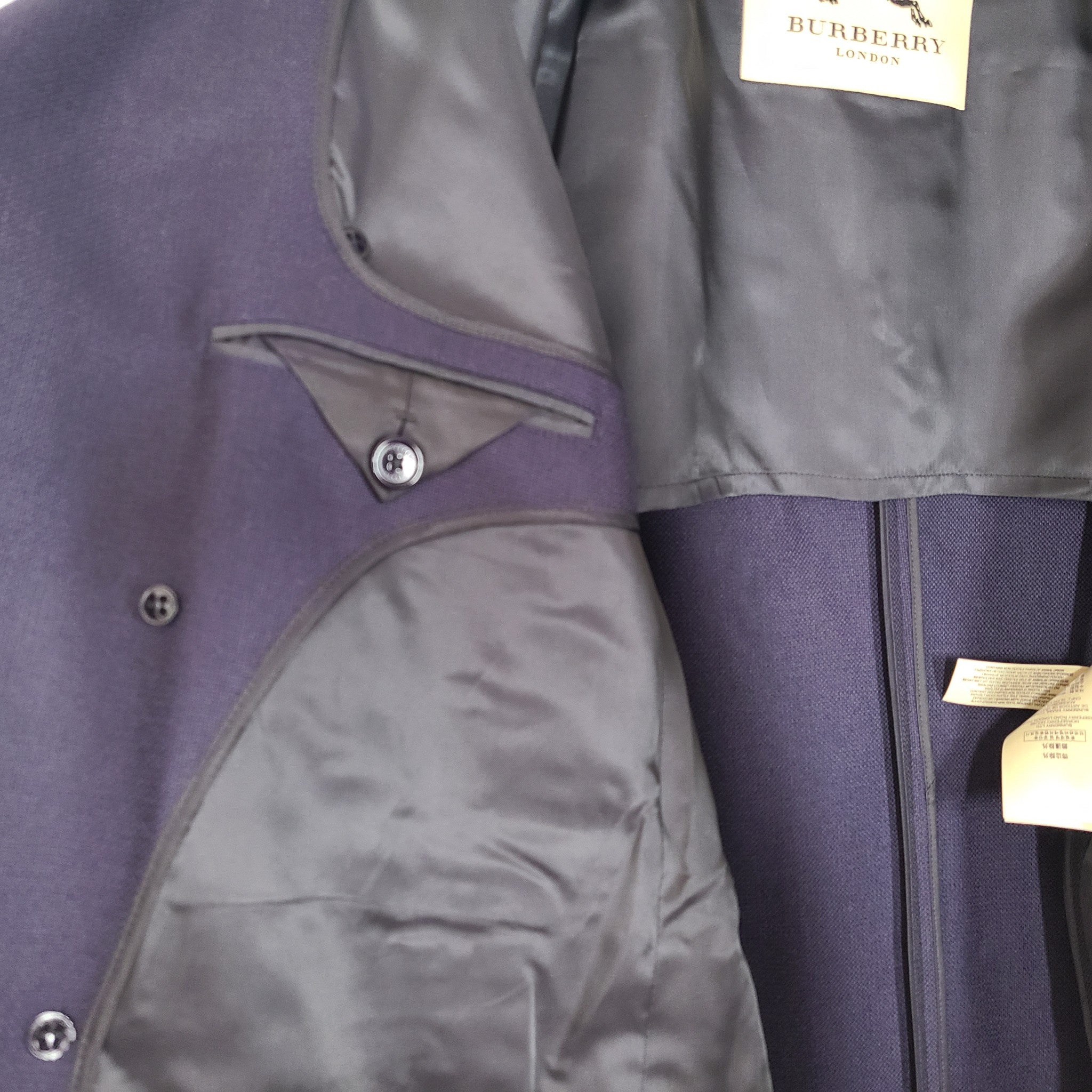 Burberry Men's Double Breasted Wool Coat Tailored Navy Blue Sz US 44 L