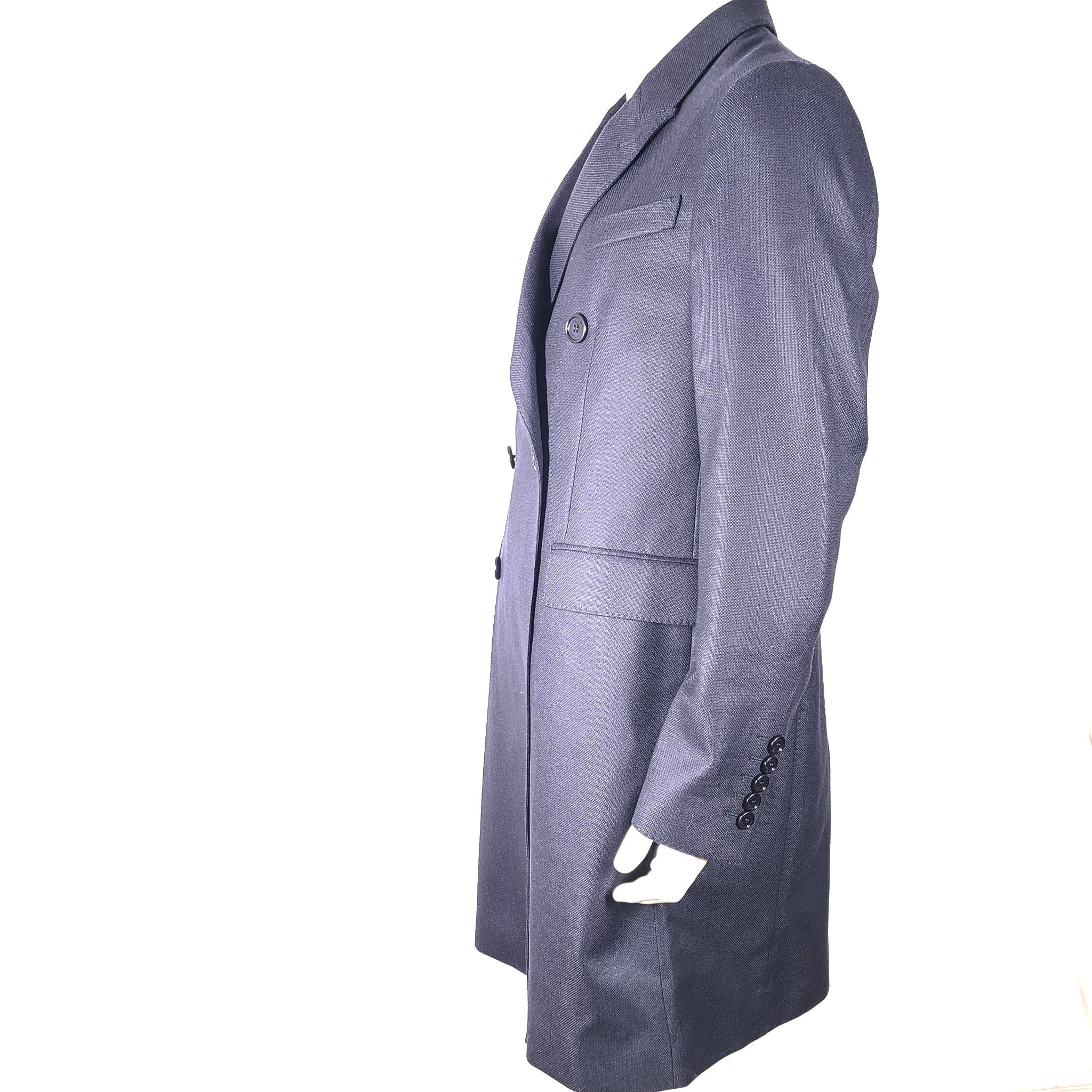 Burberry Men's Double Breasted Wool Coat Tailored Navy Blue Sz US 44 L