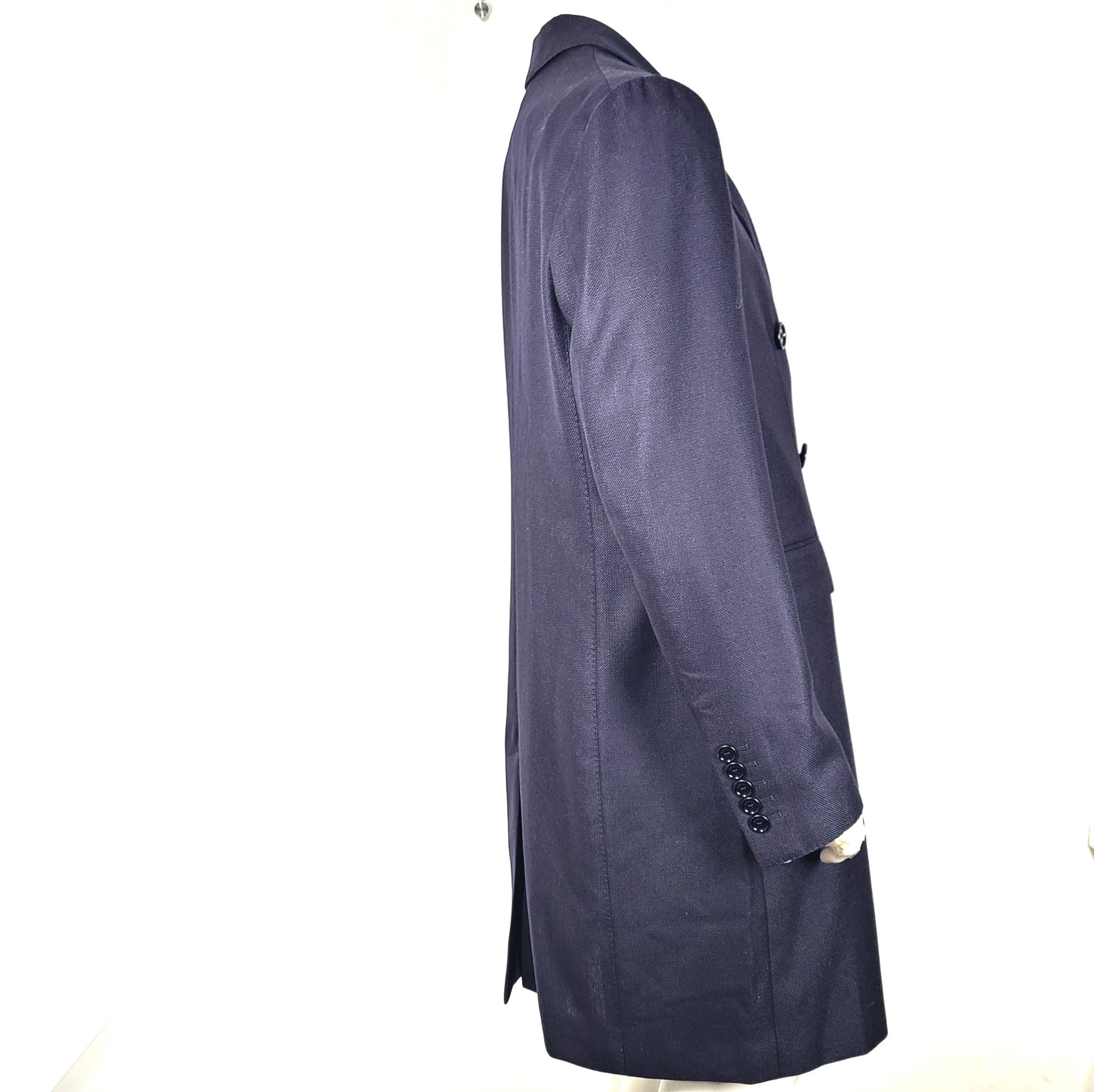 Burberry Men's Double Breasted Wool Coat Tailored Navy Blue Sz US 44 L