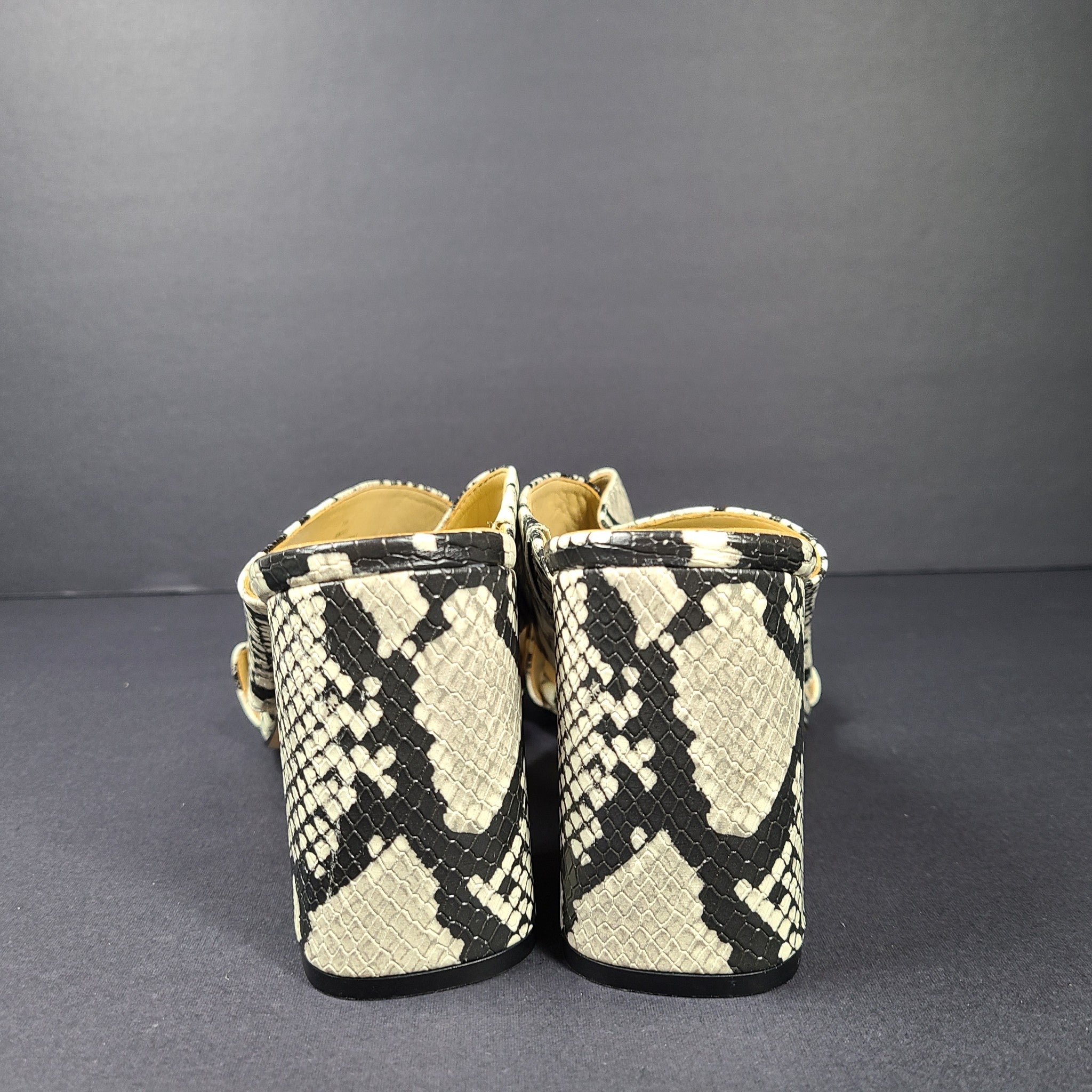 Nine West Women's Gigi 3 Snake Print Slip On Block Heel Sandals Mules Sz 7.5