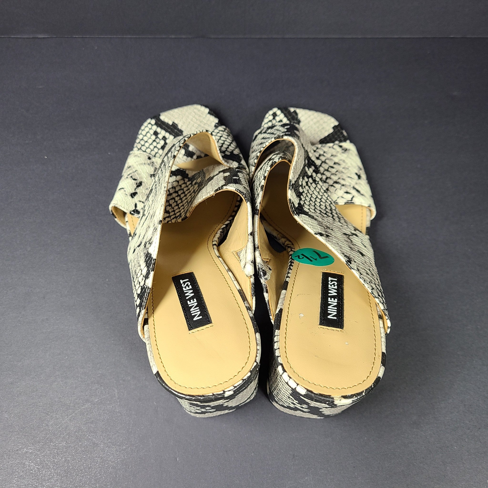 Nine West Women's Gigi 3 Snake Print Slip On Block Heel Sandals Mules Sz 7.5