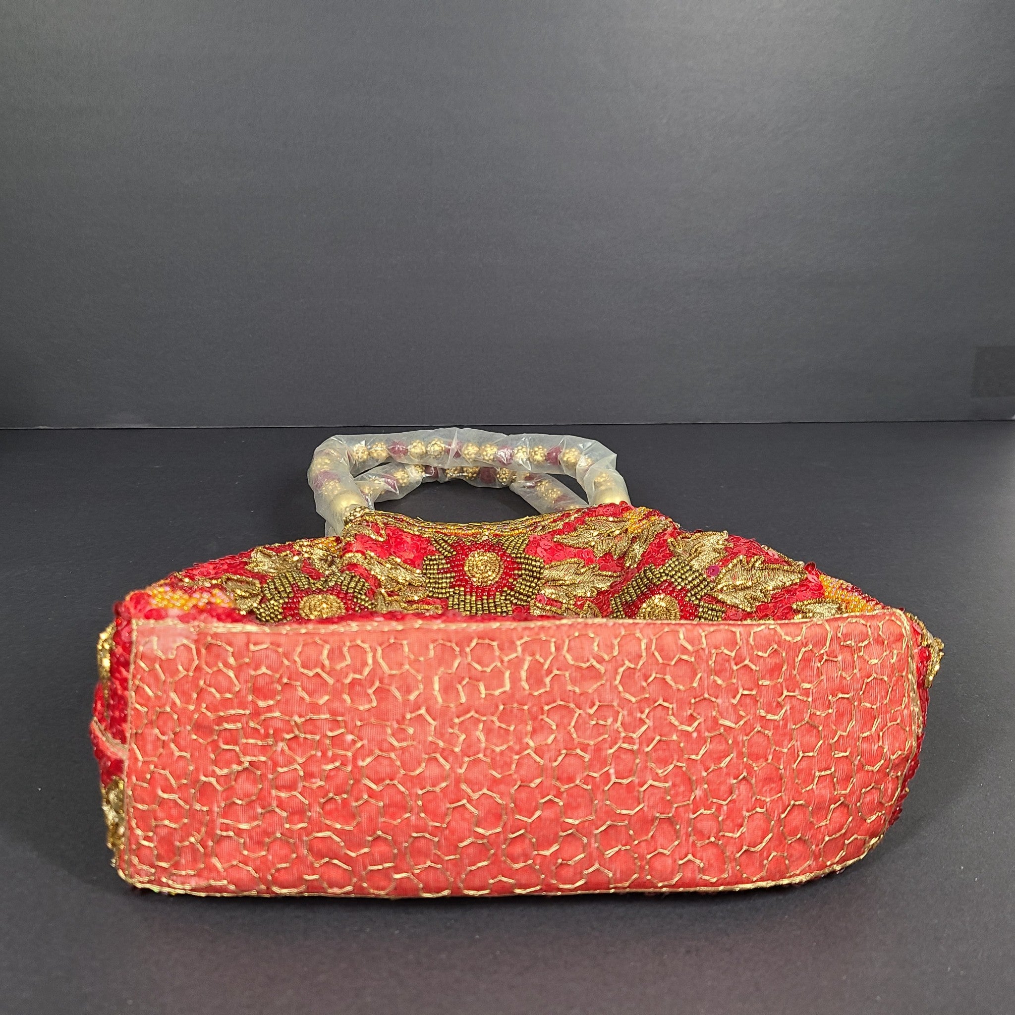 Indian Handmade Embroidered Clutch Purse Potli Bag Pouch w/ Handles Red Gold