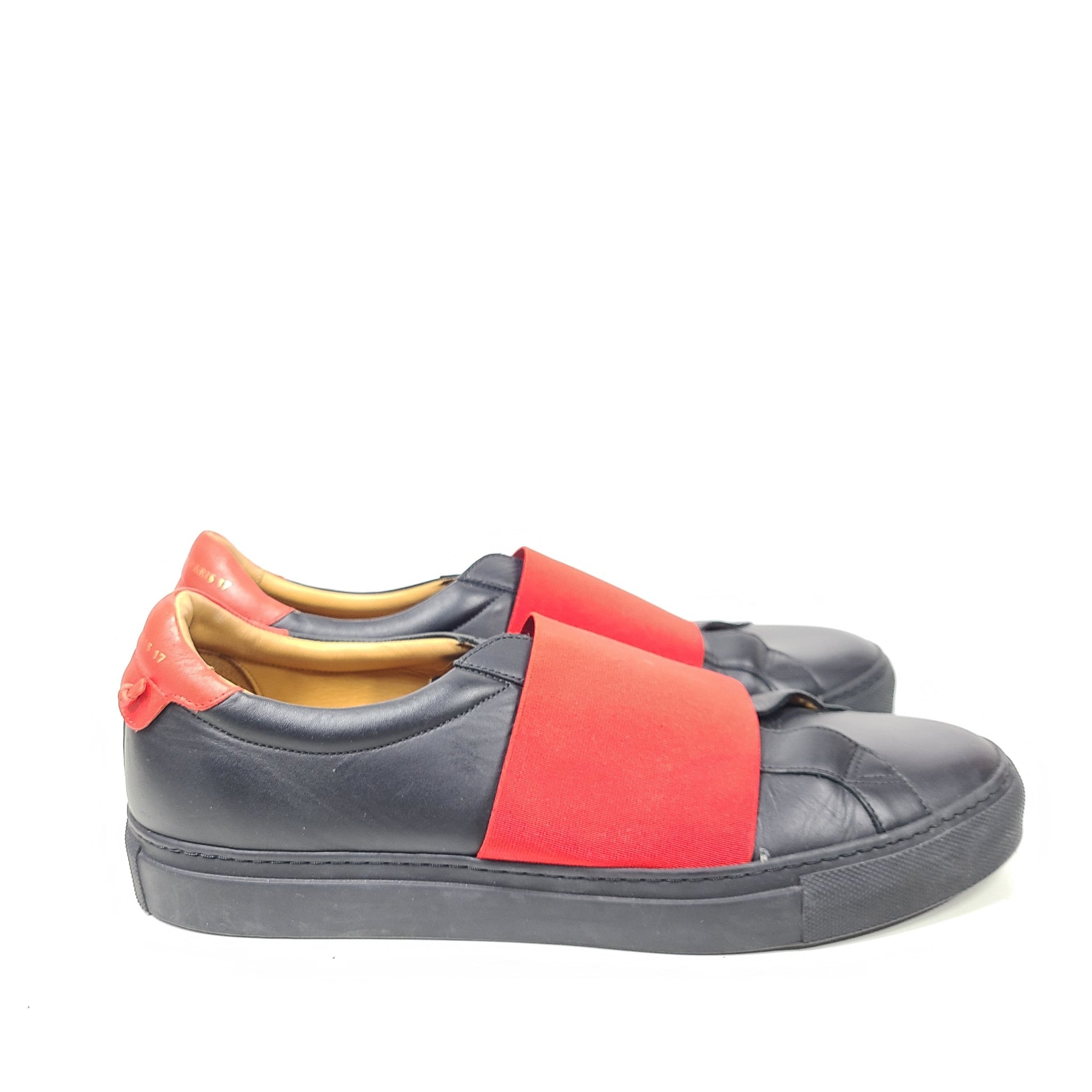 GIVENCHY Men's Red Strap Sneakers Shoes Black Leather Sz 44 US 11
