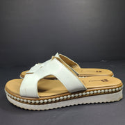 Browns Women's White Leather Platform Sandals Pearl Accent Sz 9