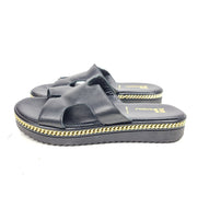 Browns Women's Black Leather Sandals Gold Chain Accent Sz 9